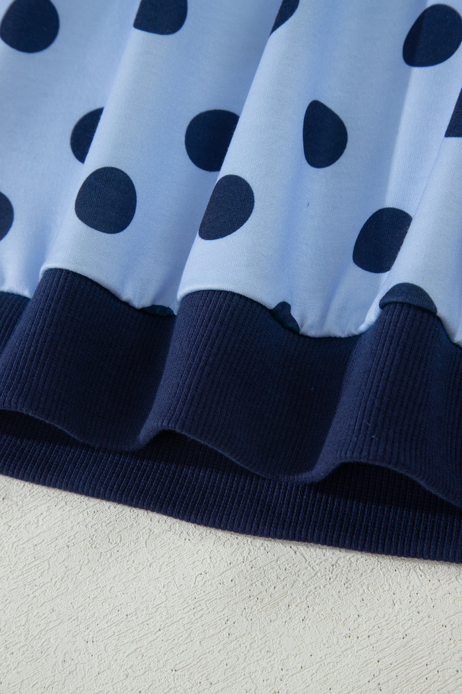 Blue Color Block Trim Polka Dot Casual Tee