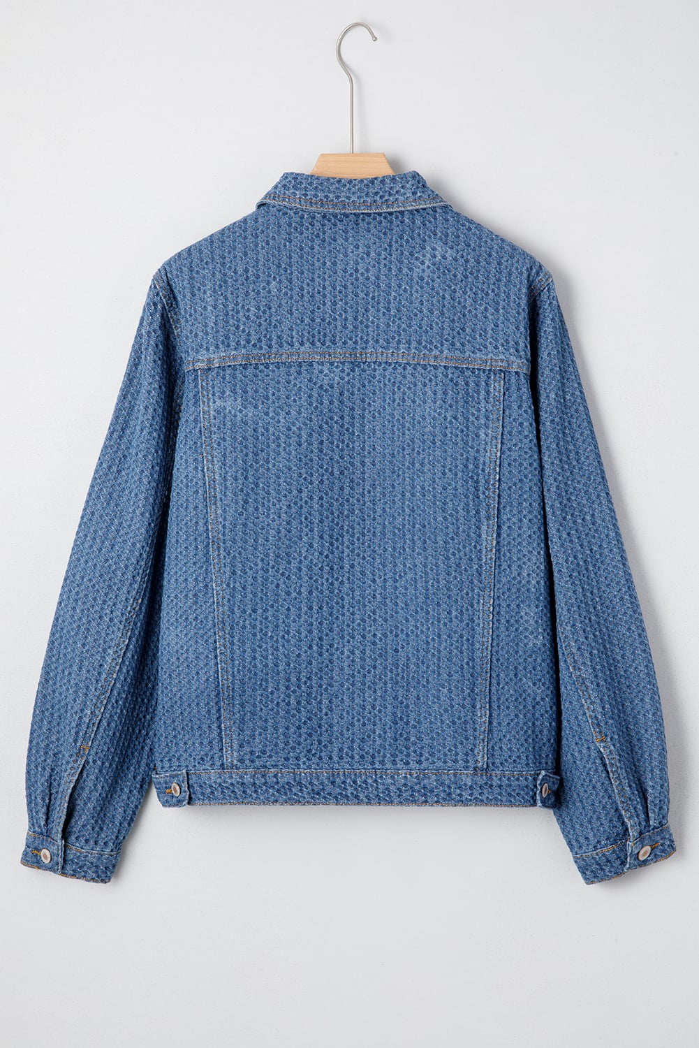 Blue Double Flap Pocket Denim Textured Button Down Jacket