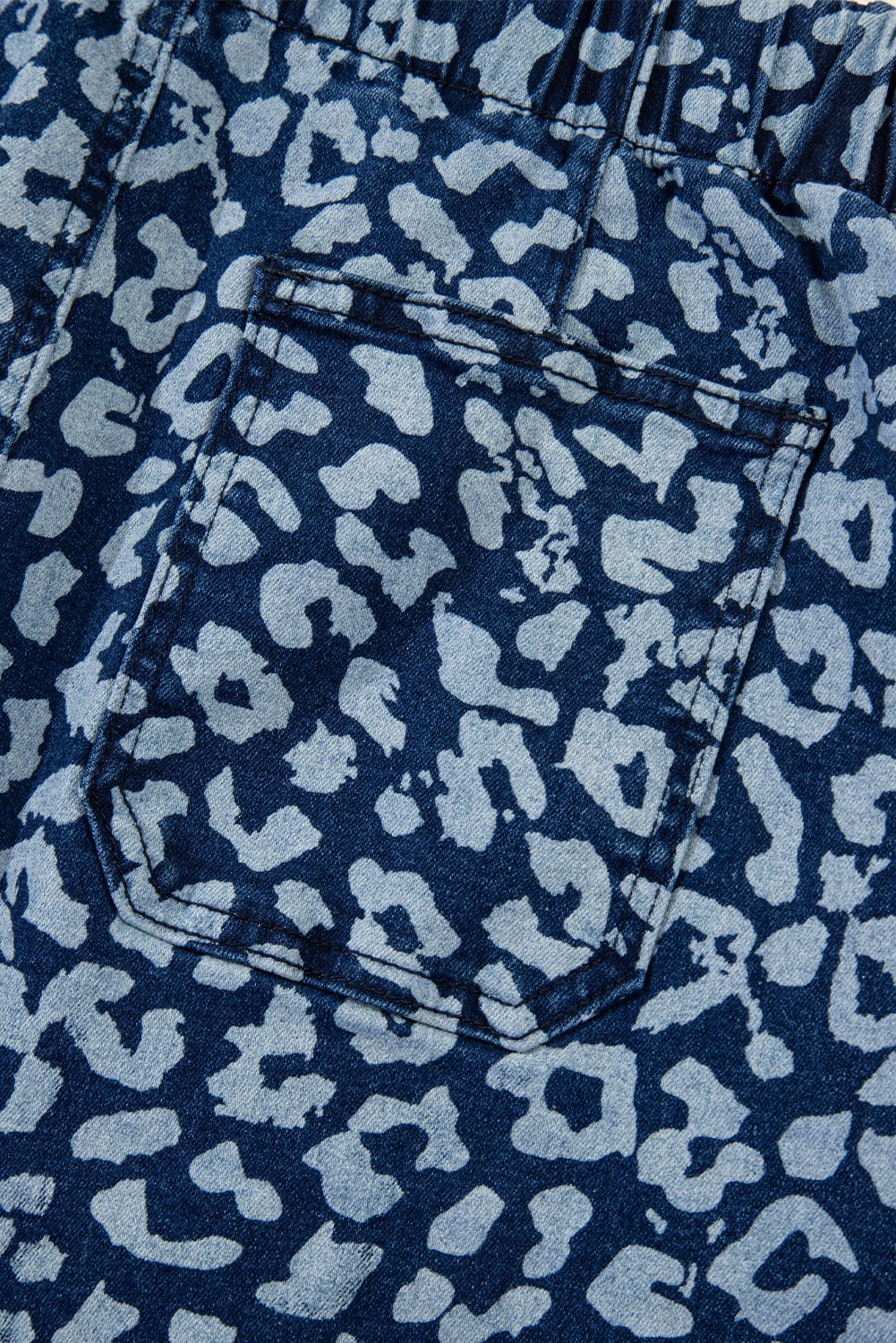 Blue Leopard Printed Drawstring Elastic Waistband Pocketed Barrel Jeans