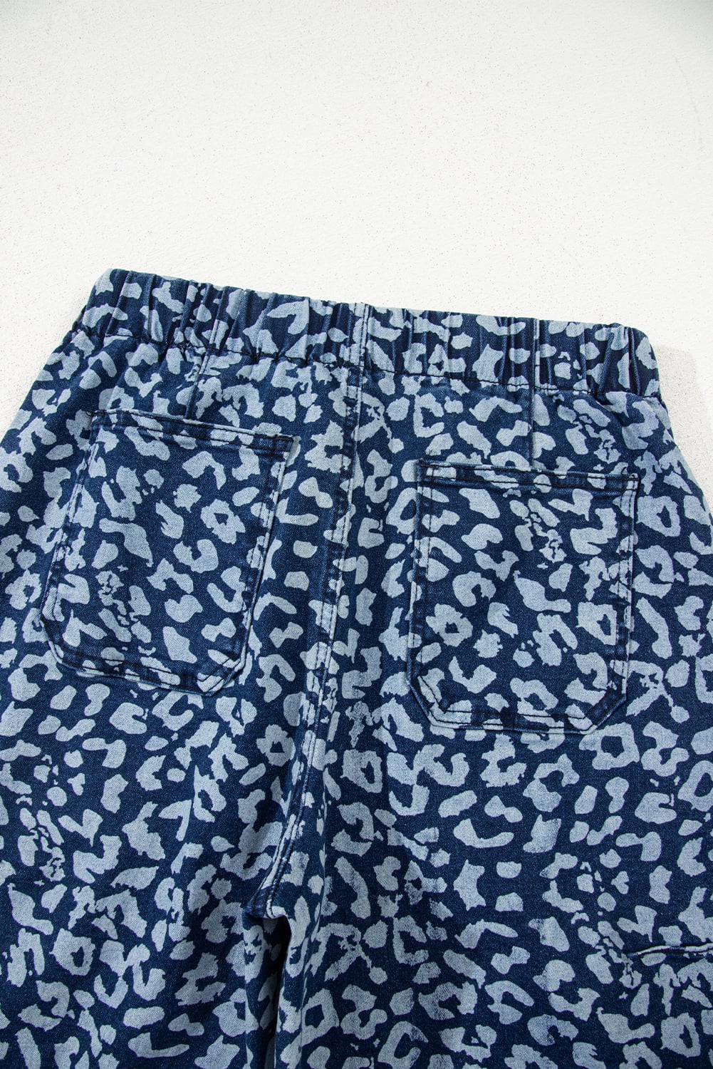 Blue Leopard Printed Drawstring Elastic Waistband Pocketed Barrel Jeans