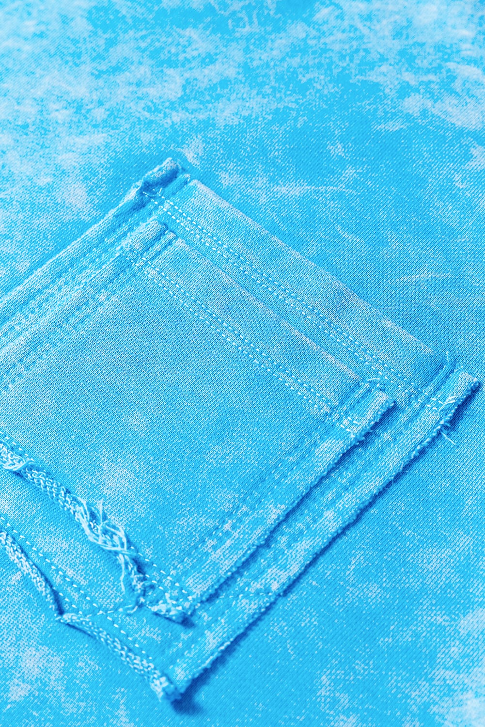 Blue Mineral Wash Raw Seam Double Patched Pocket Pullover Sweatshirt