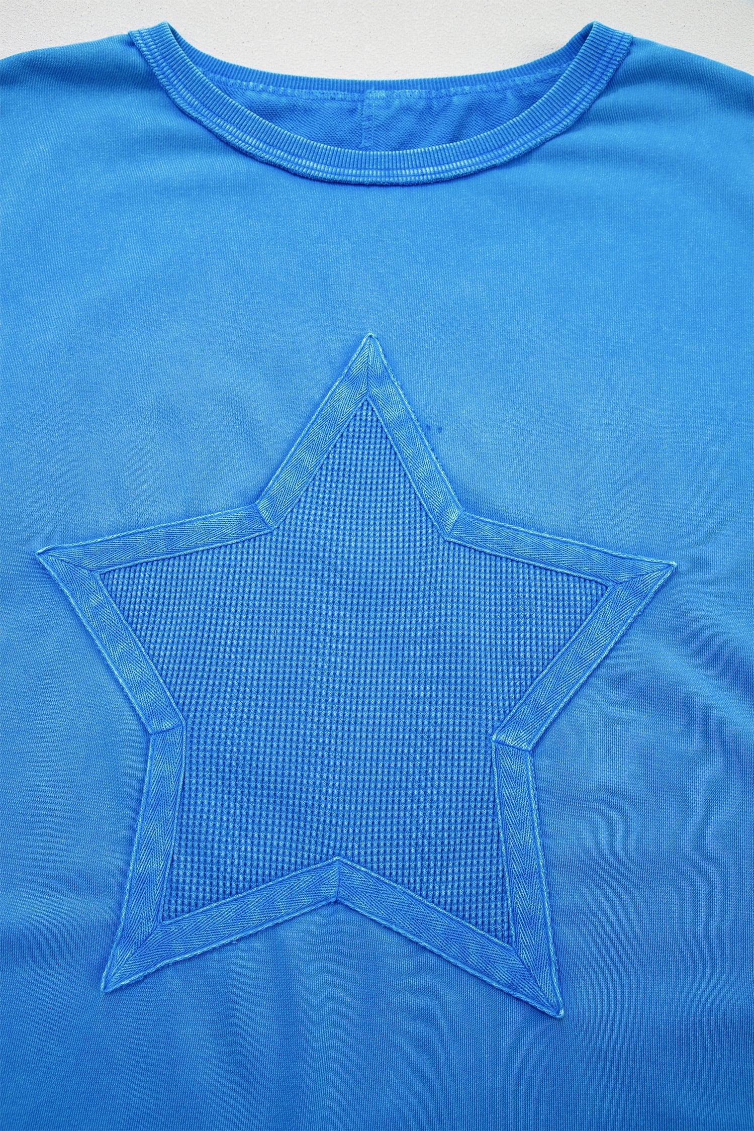 Blue Mineral Wash Star Mesh Patchwork Oversize Tee