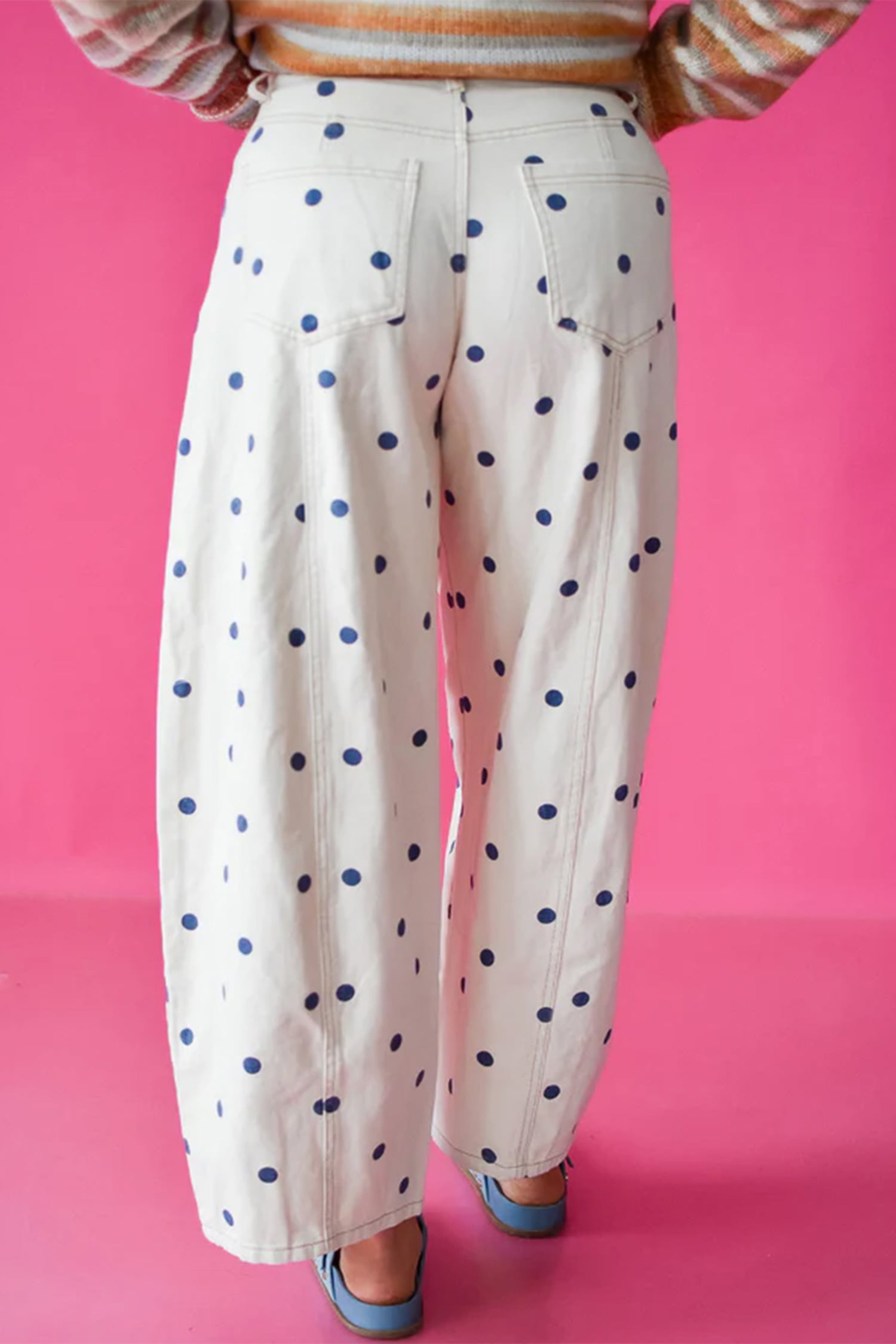 Blue Tailored Seam Polka Dot Print Ankle Length Casual Jeans