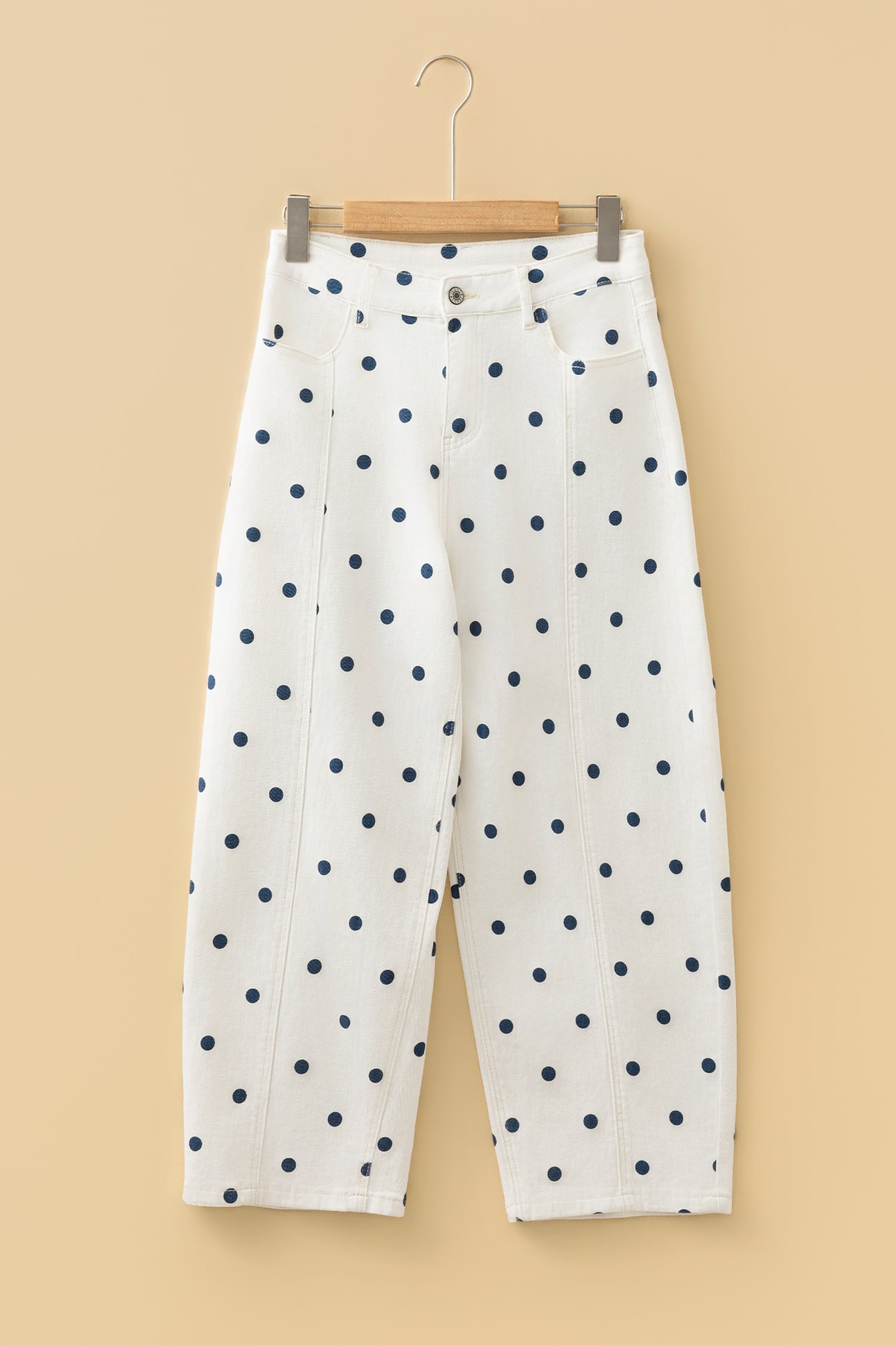 Blue Tailored Seam Polka Dot Print Ankle Length Casual Jeans