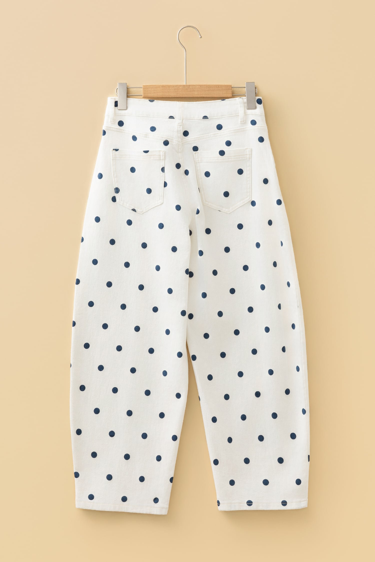 Blue Tailored Seam Polka Dot Print Ankle Length Casual Jeans