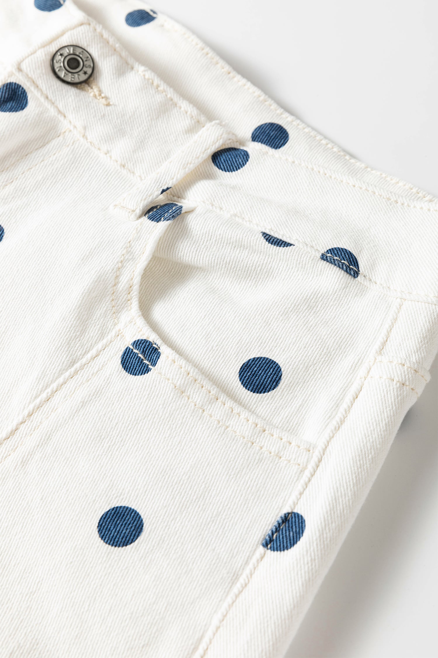 Blue Tailored Seam Polka Dot Print Ankle Length Casual Jeans