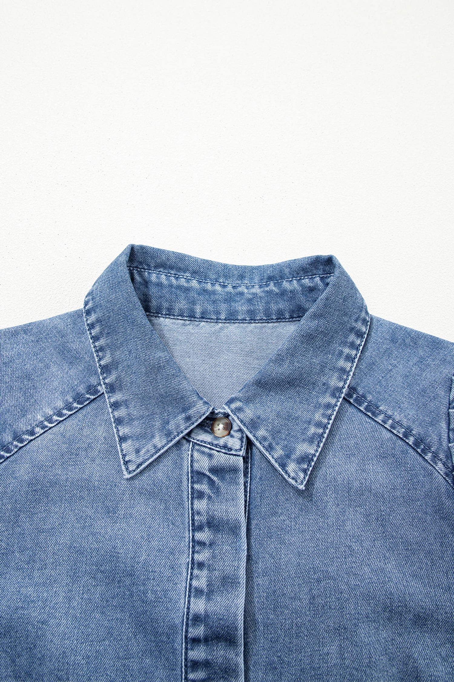 Blue Puff Half Sleeve Collared Denim Shirt