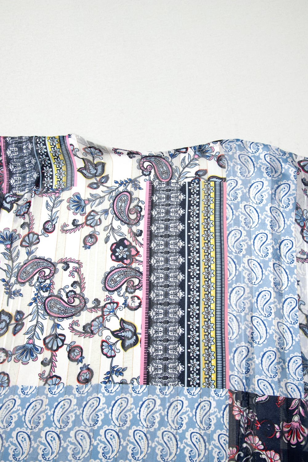 Blue Retro Floral Print Long Loose Open Front Kimono