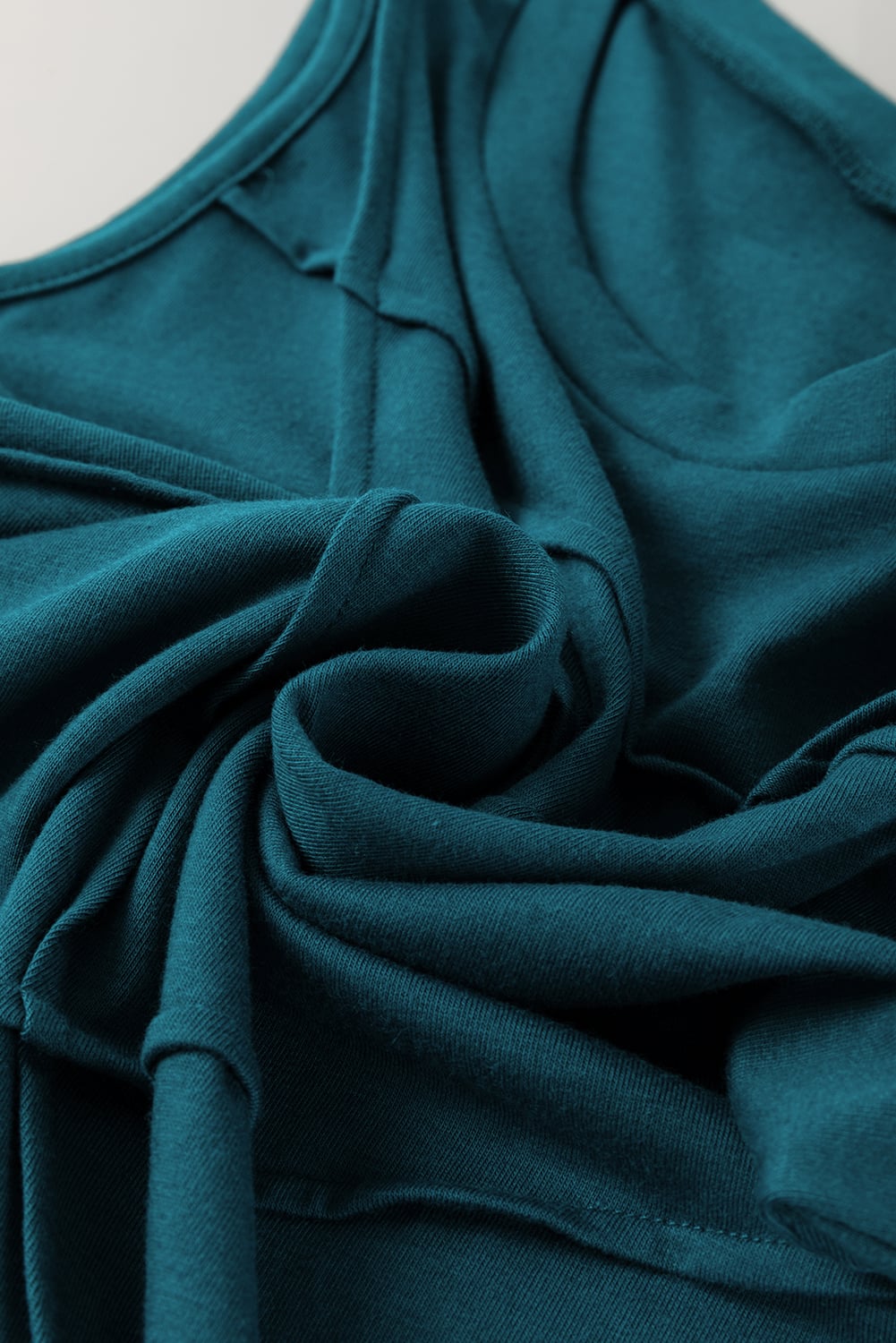 Blue Sapphire Solid Color Stitching Detail Round Neck Tank Top