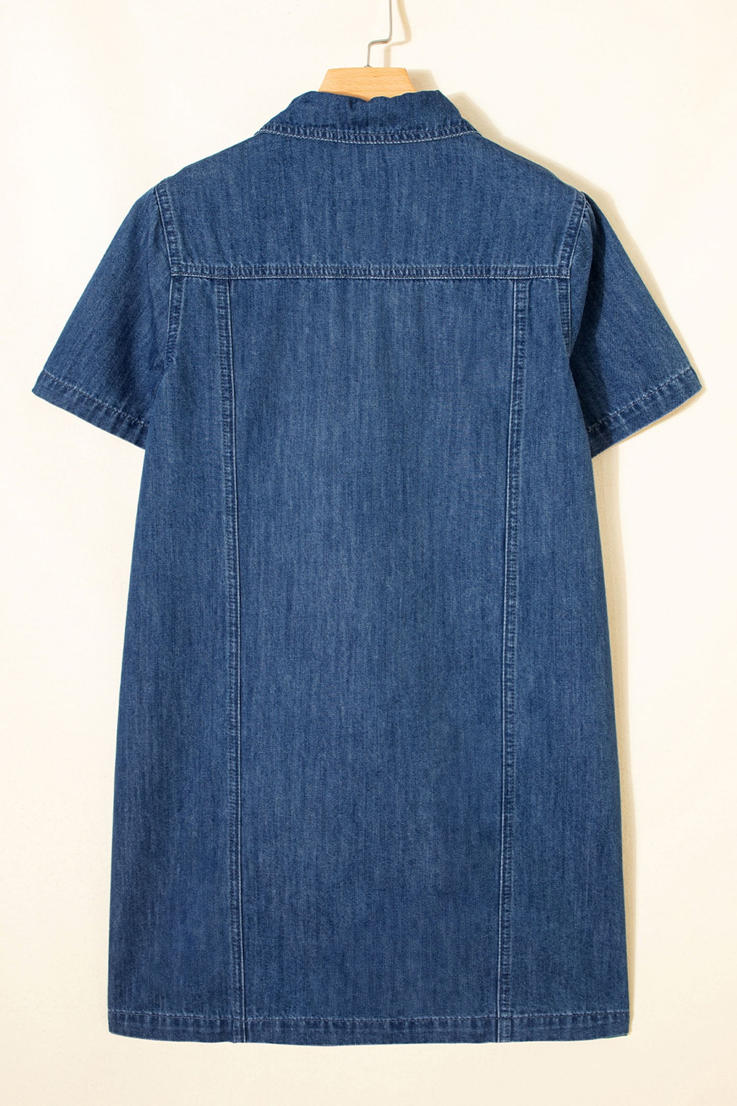 Blue Sequin Football Pattern Zip Collar Pocketed Denim Shift Dress
