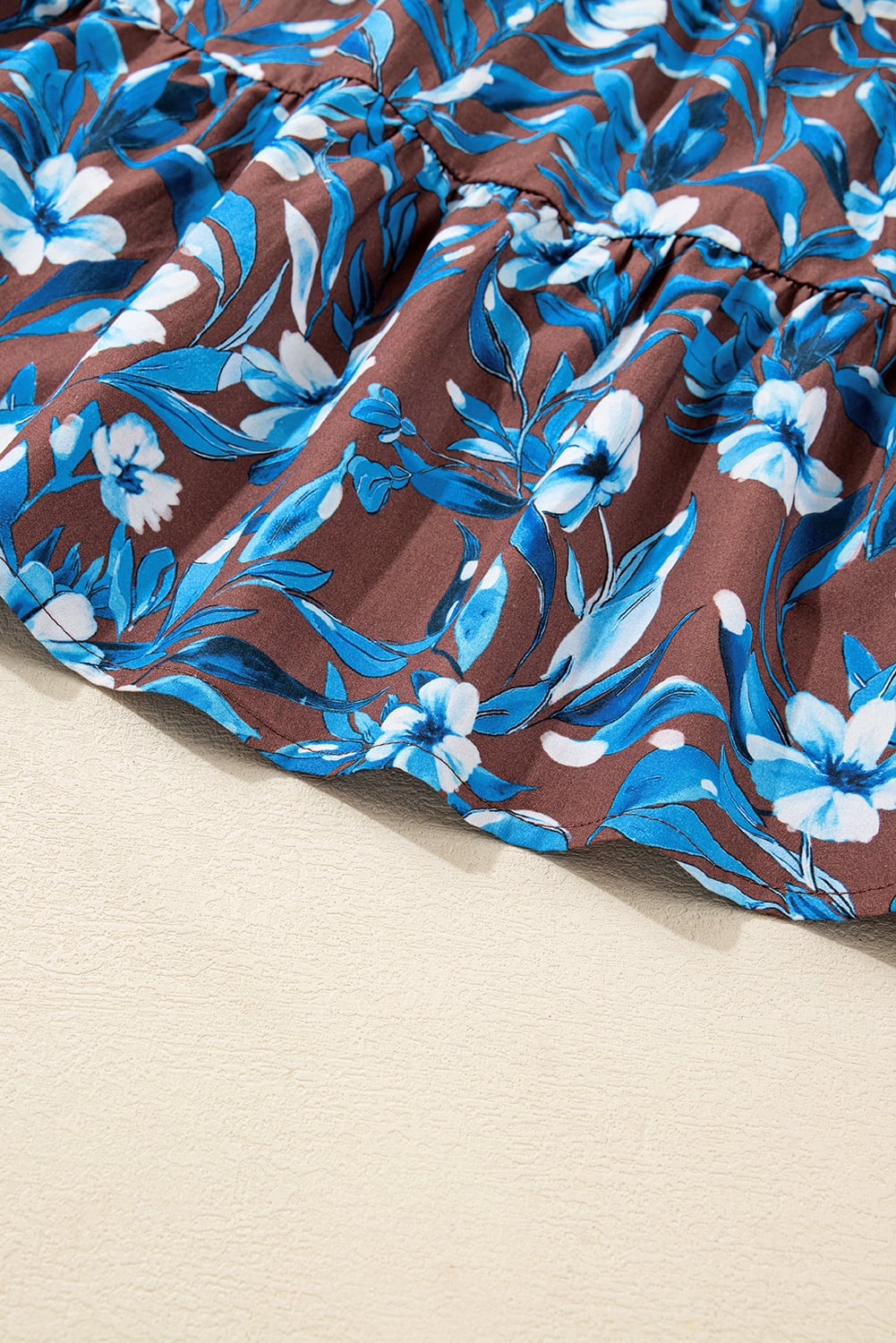 Blue Smocked Bodice High Waist Ruffled Sleeve Floral Dress