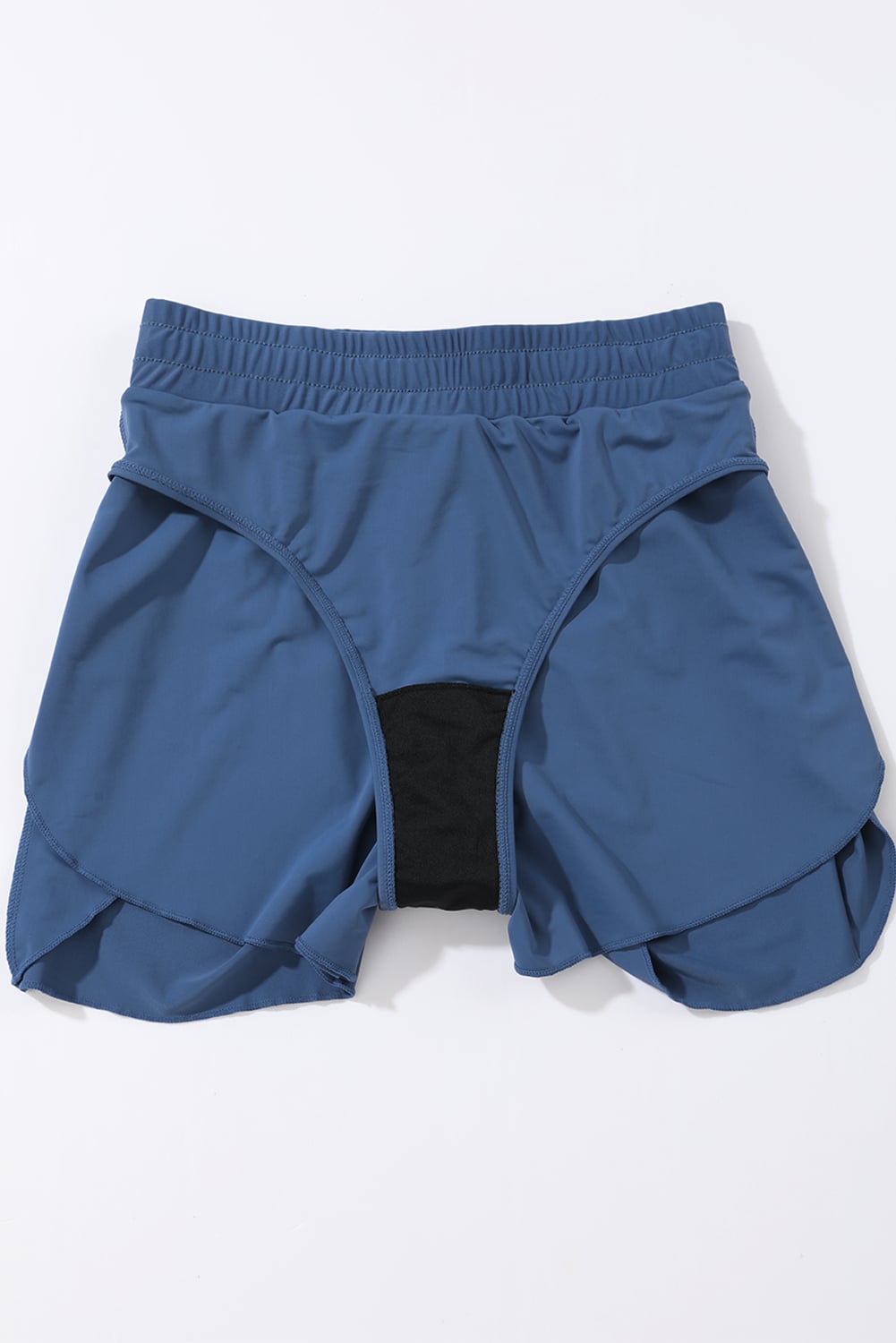 Blue Solid Color 2-in-1 Drawstring Elastic Waist Swim Shorts