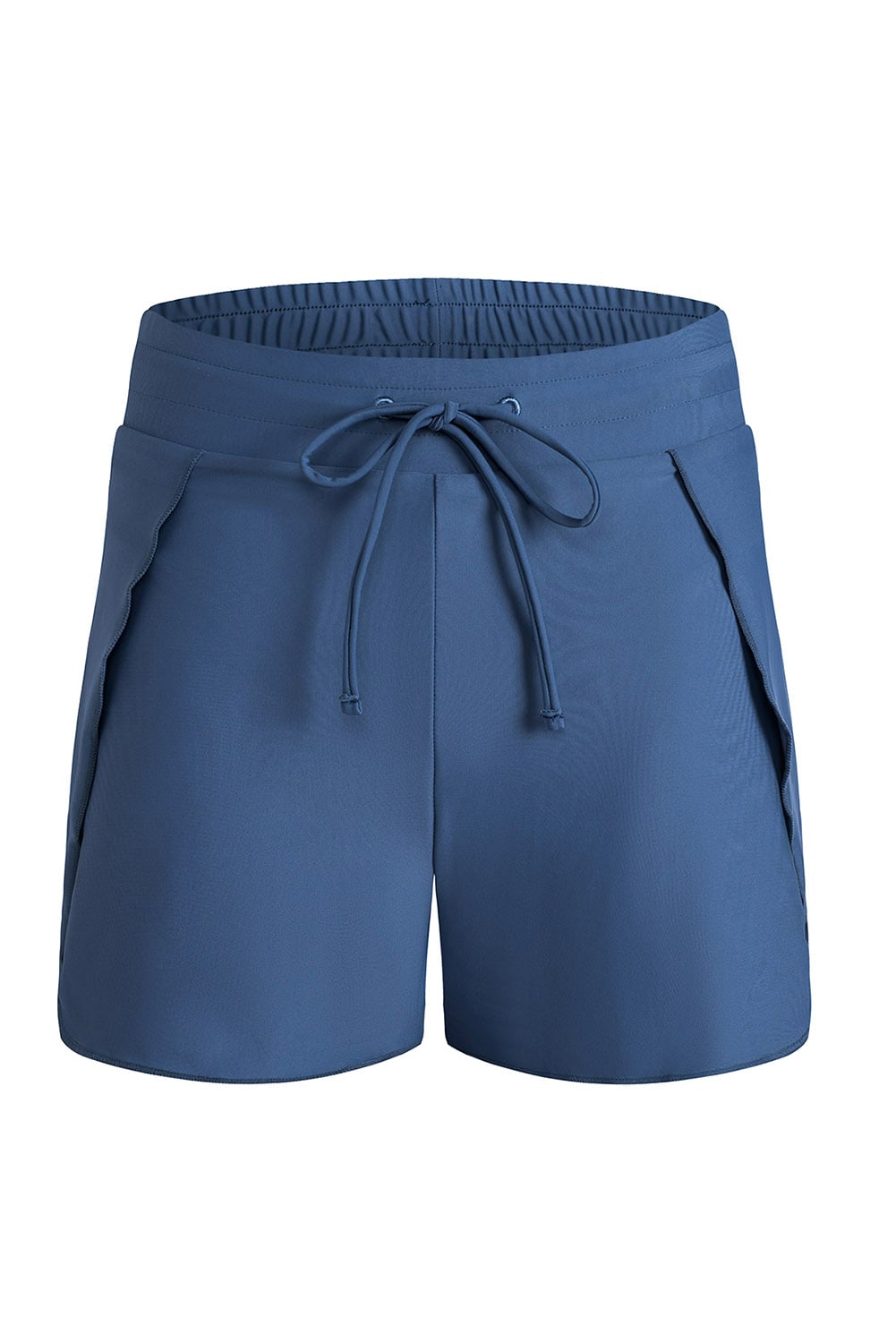 Blue Solid Color 2-in-1 Drawstring Elastic Waist Swim Shorts