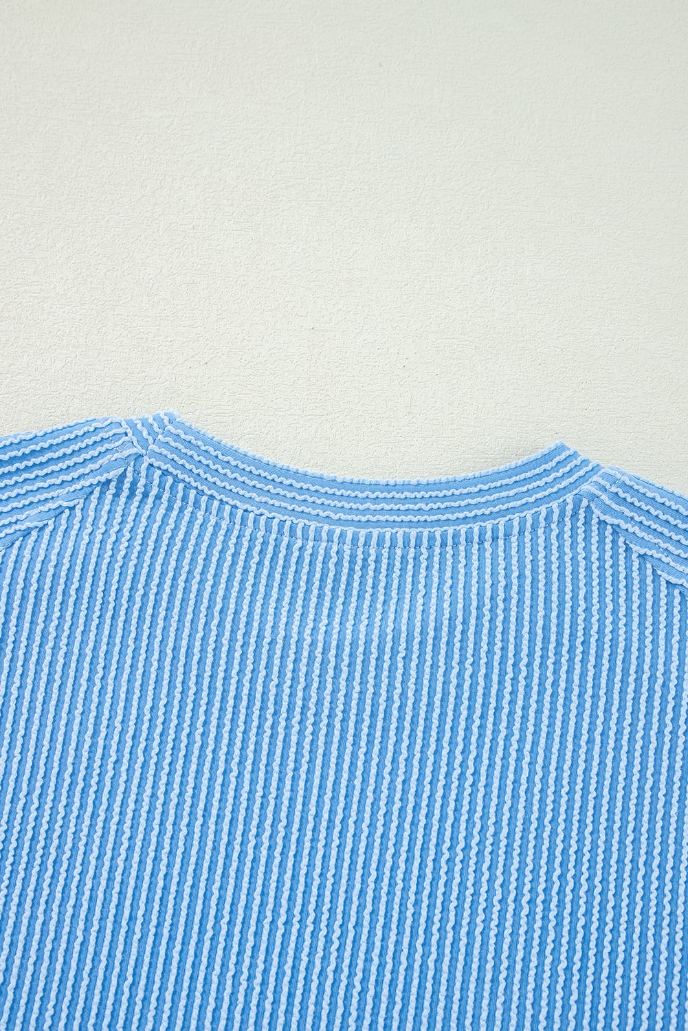 Blue Solid Corded Knit Short Sleeve T Shirt and Wide Leg Pants Set