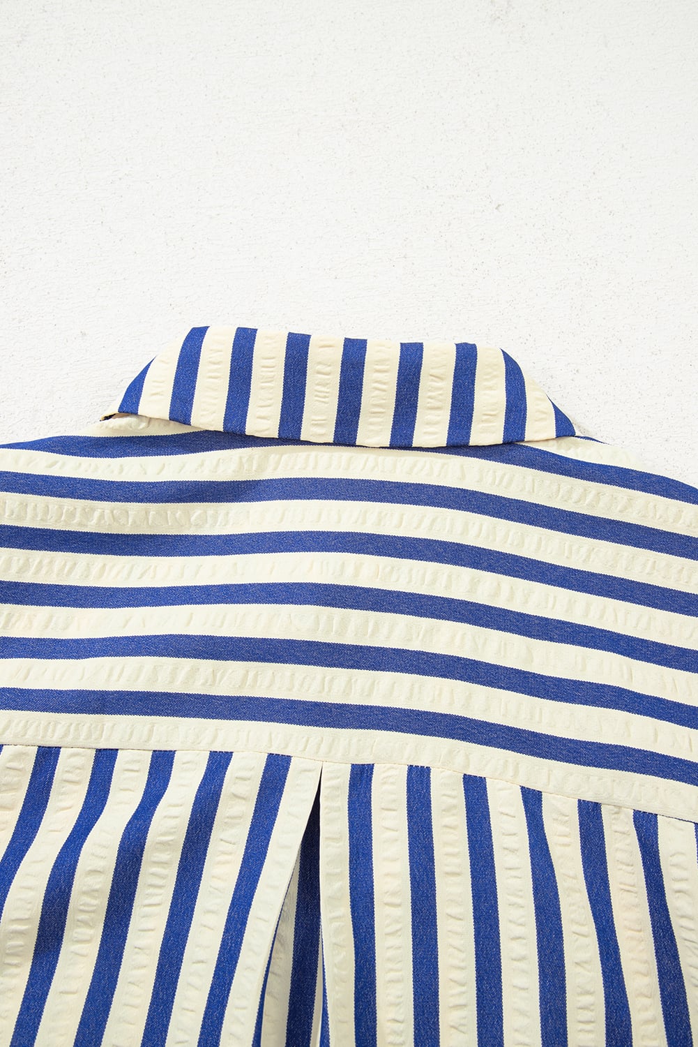 Blue Stripe Collared Half Button Side Pockets Loose Fit Mini Dress