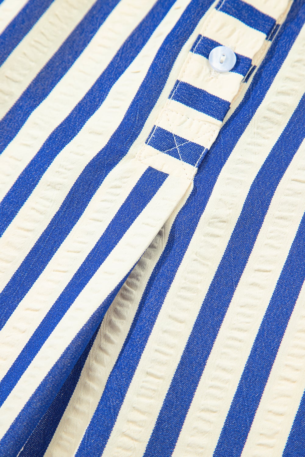 Blue Stripe Collared Half Button Side Pockets Loose Fit Mini Dress