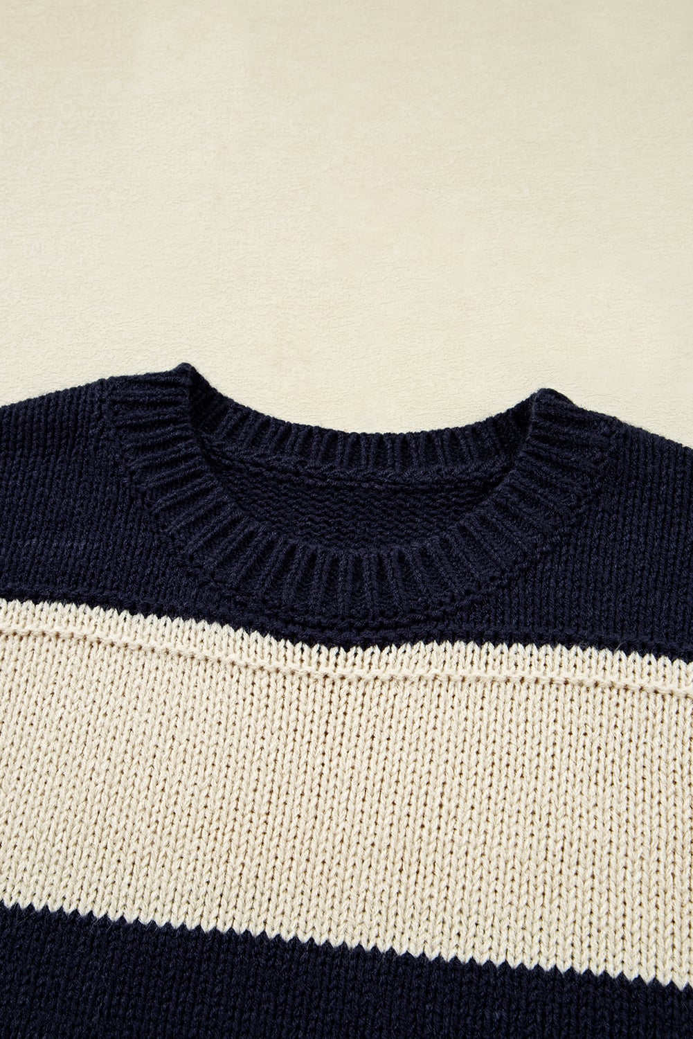Blue Stripe Color Block PLus Size Drop Shoulder Sweater