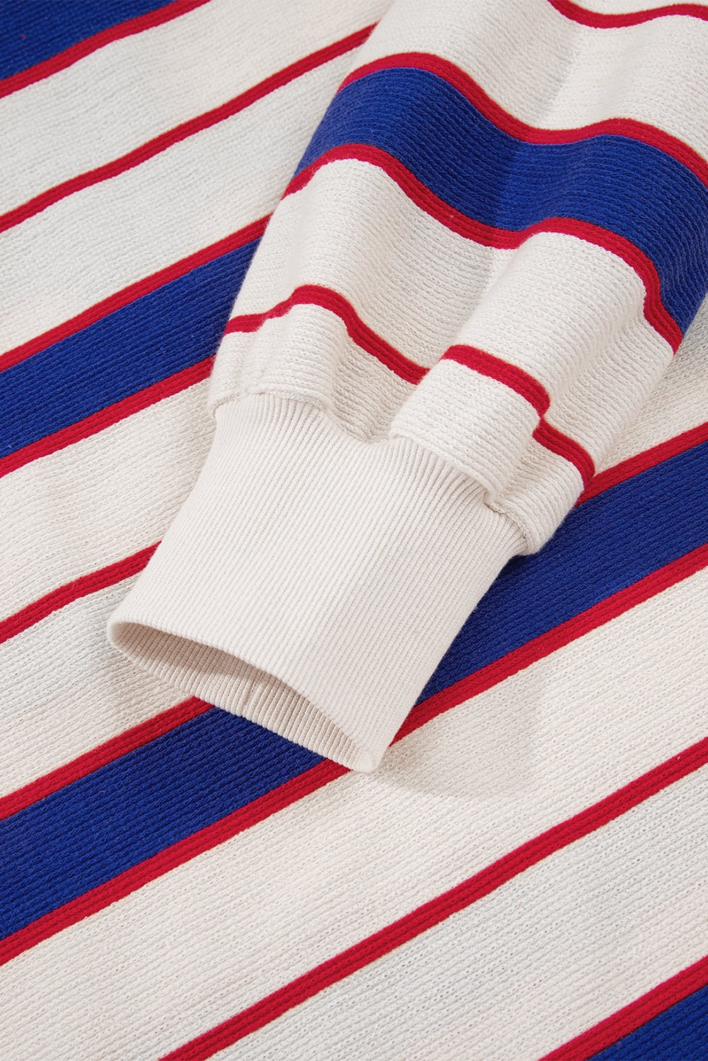 Blue Stripe Color Block Polo Pullover Sweatshirt