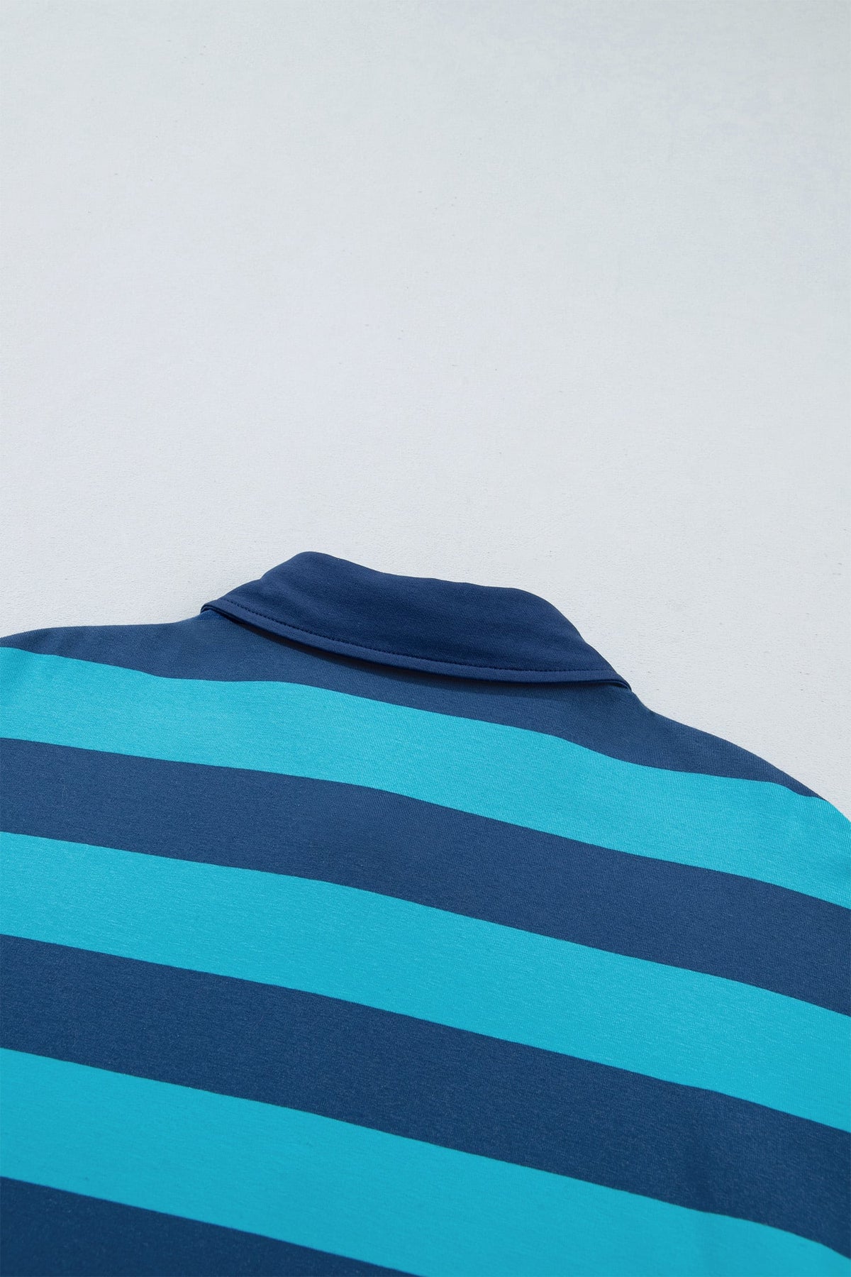 Blue Stripe Contrast Polo Collar Bracelet Sleeve Loose Top
