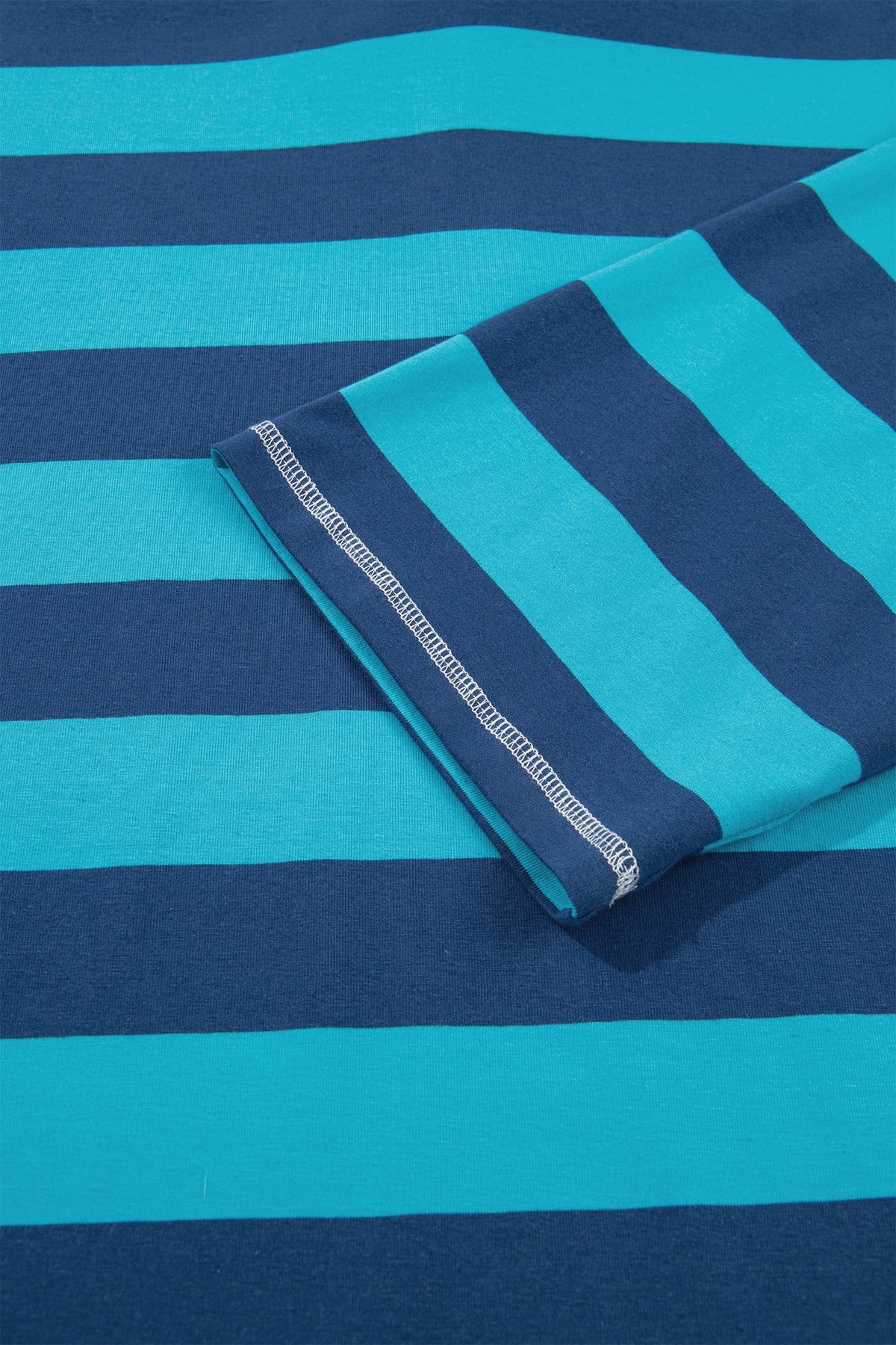 Blue Stripe Contrast Polo Collar Bracelet Sleeve Loose Top