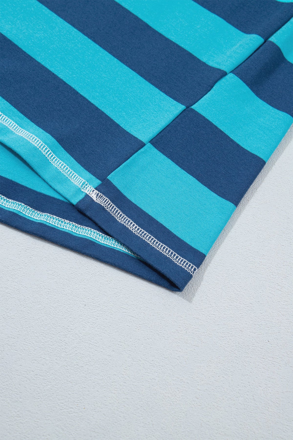 Blue Stripe Contrast Polo Collar Bracelet Sleeve Loose Top