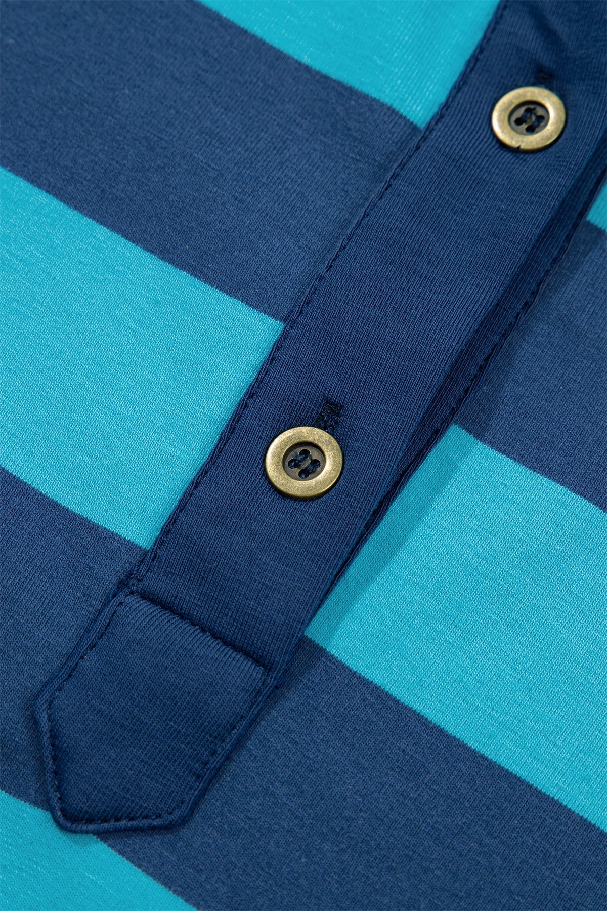 Blue Stripe Contrast Polo Collar Bracelet Sleeve Loose Top