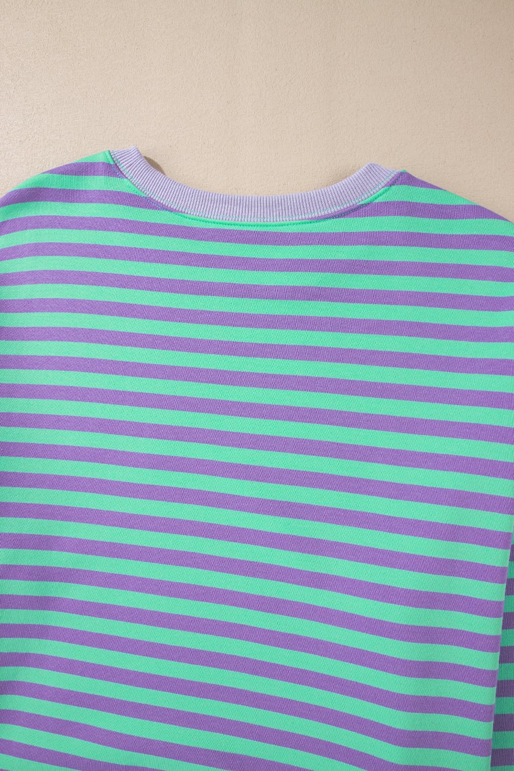 Blue Stripe Contrast Ribbed Trim Crossed Stitch Drop Shoulder Sweatshirt