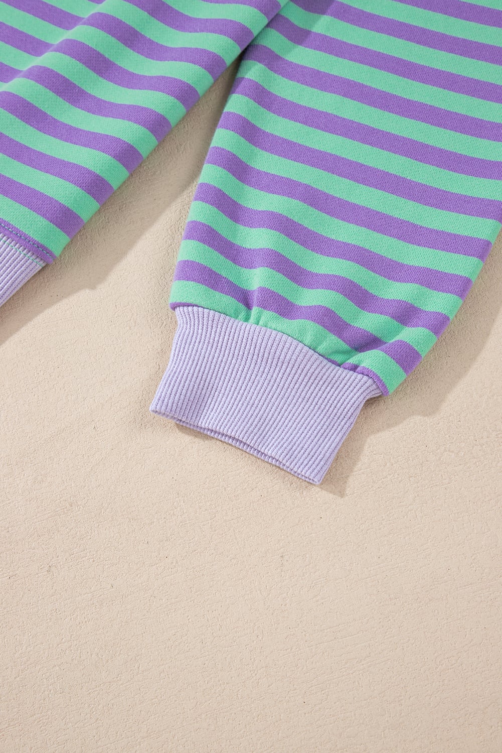 Blue Stripe Contrast Ribbed Trim Crossed Stitch Drop Shoulder Sweatshirt