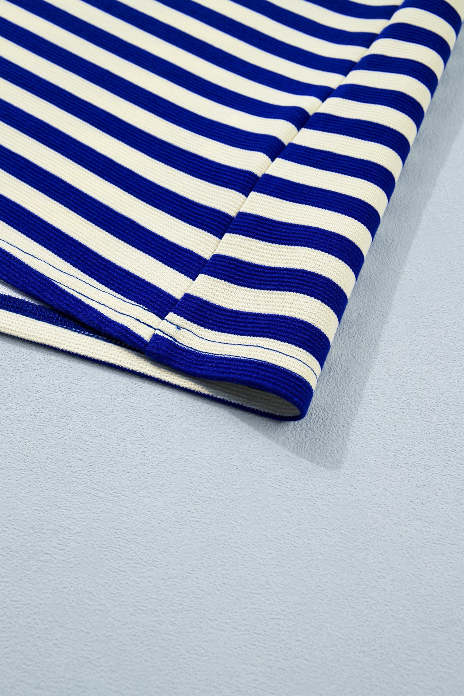 Blue Stripe Contrast Trim Cap Sleeve Top Casual Shorts 2pcs Set