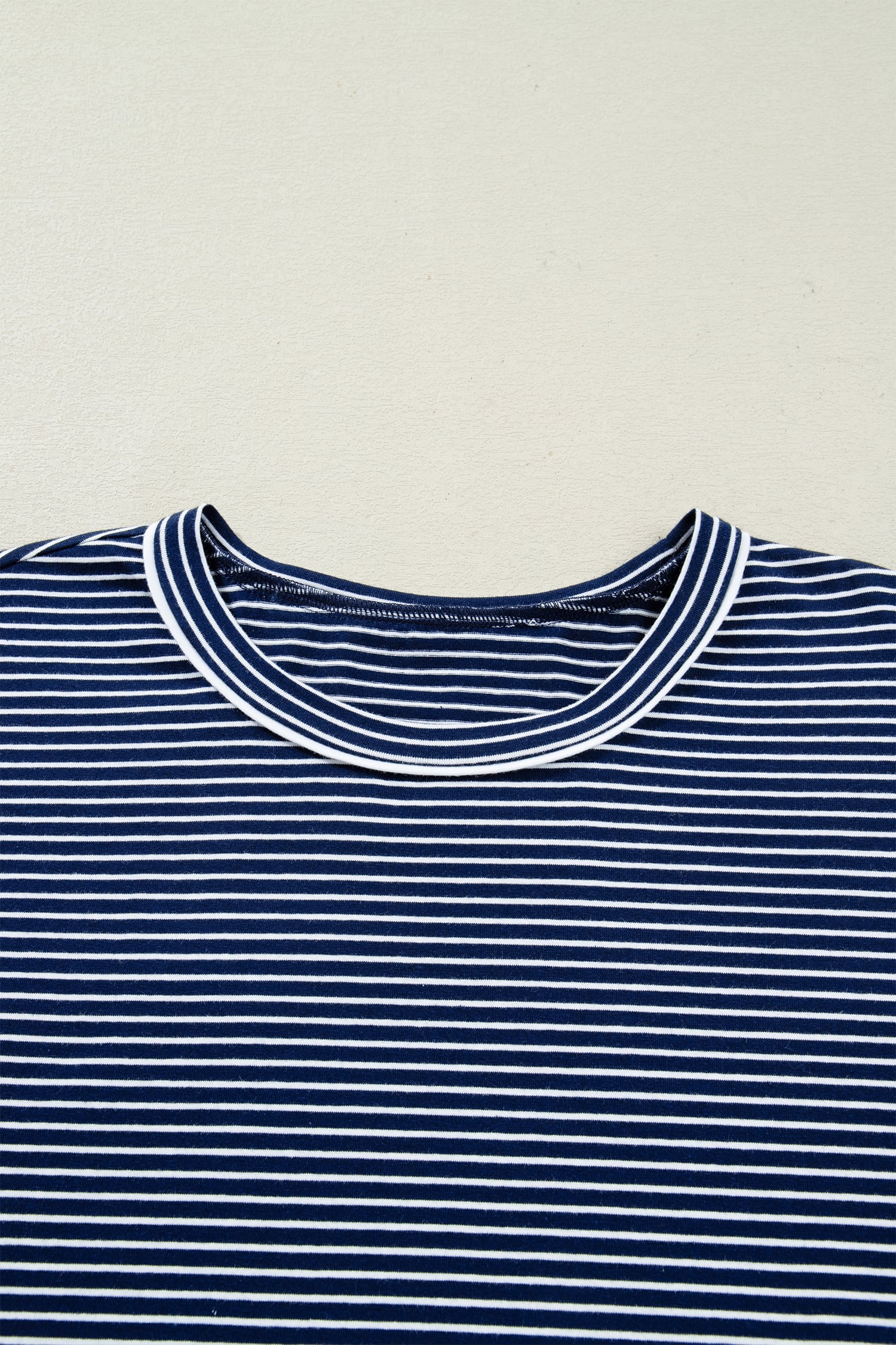 Blue Stripe Drop Shoulder Round Neck Long Sleeve Tee and Buttoned Shorts 2pcs Lounge Set