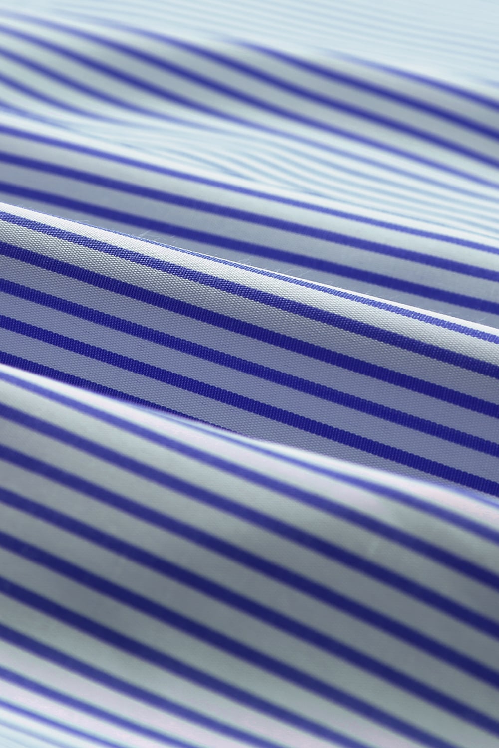 Blue Stripe Smocked Cuffed Striped Boyfriend Shirt with Pocket