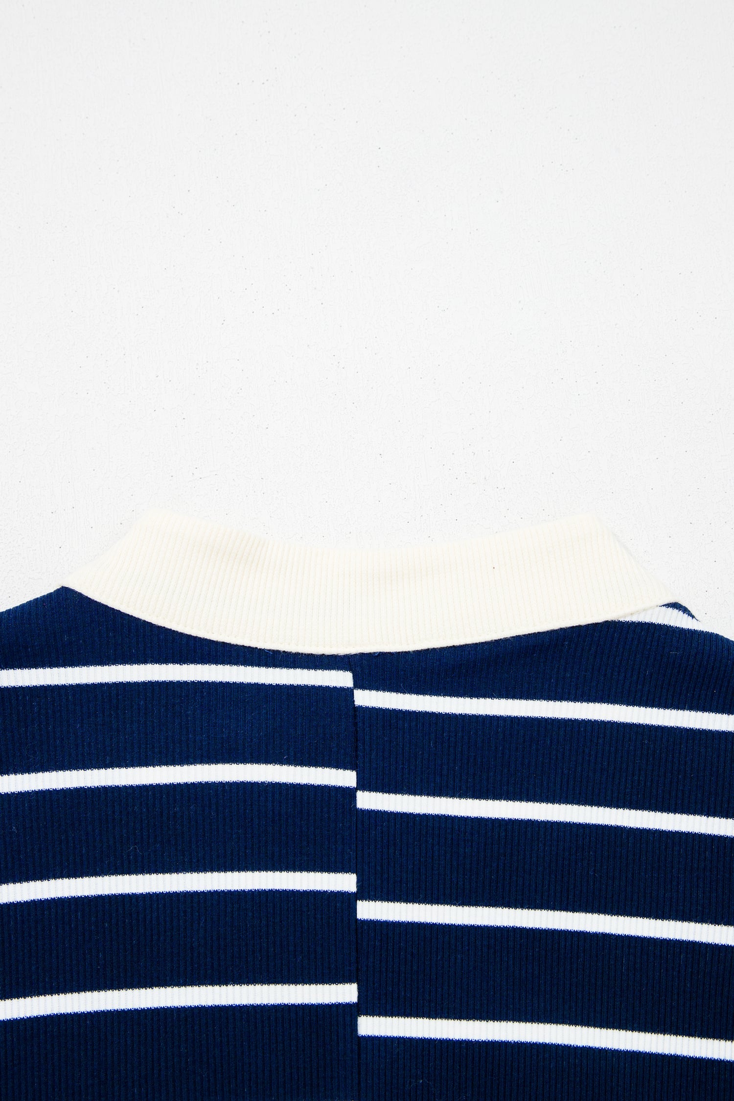 Blue Stripe Stand Collar V Neck Elastic Cuffs Half Sleeve Dolman Top