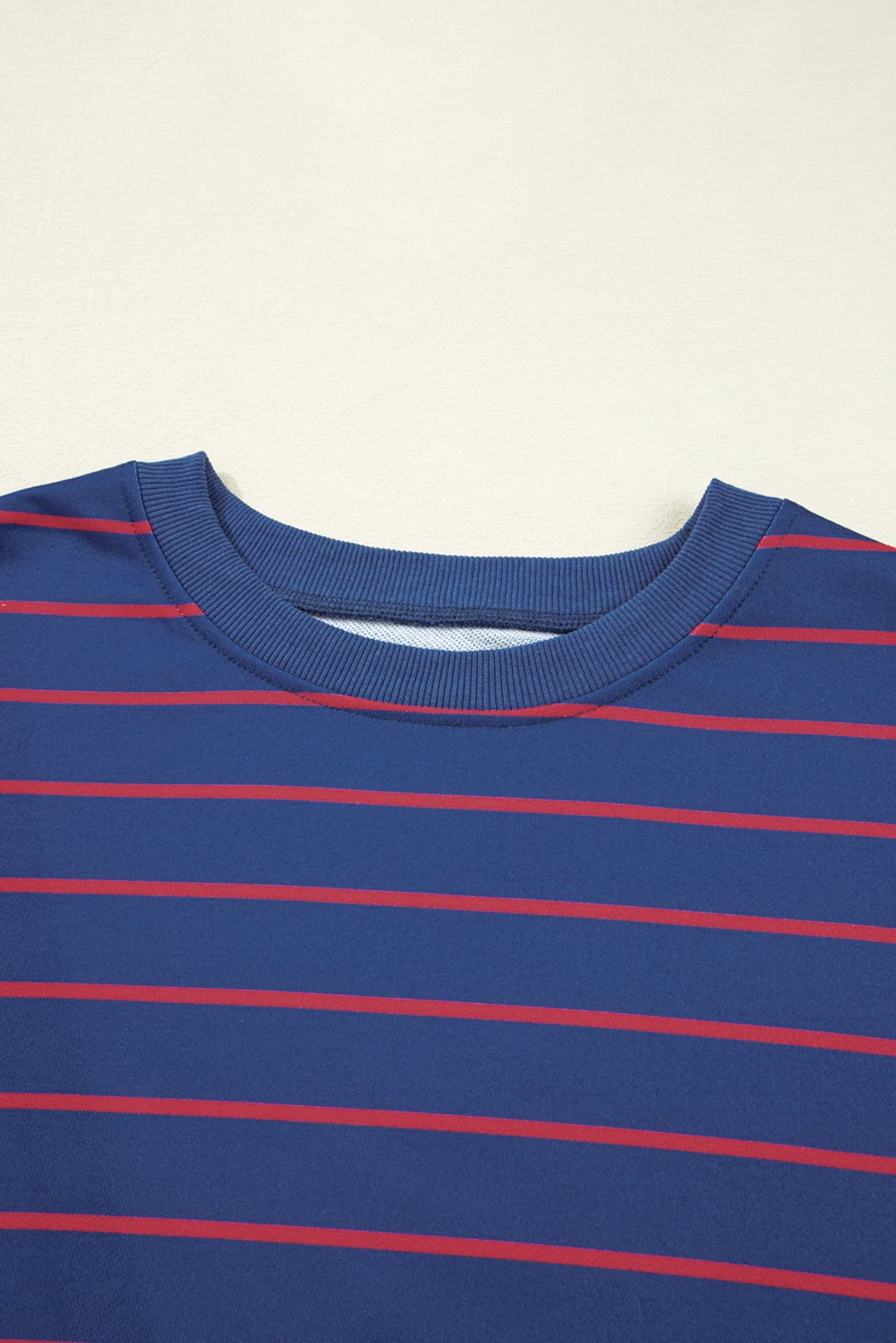 Blue Stripe Stylish Overlap Detail Drop Shoulder Pullover Sweatshirt