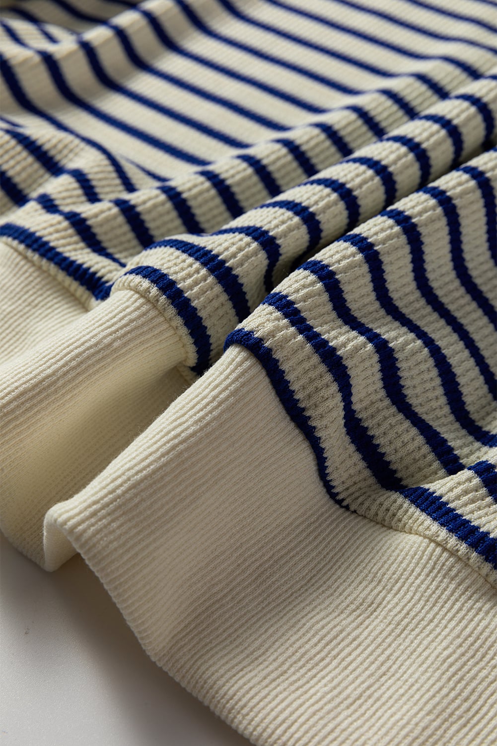 Blue Stripe Textured Elbow Patched Crew Neck Drop Shoulder Sweatshirt