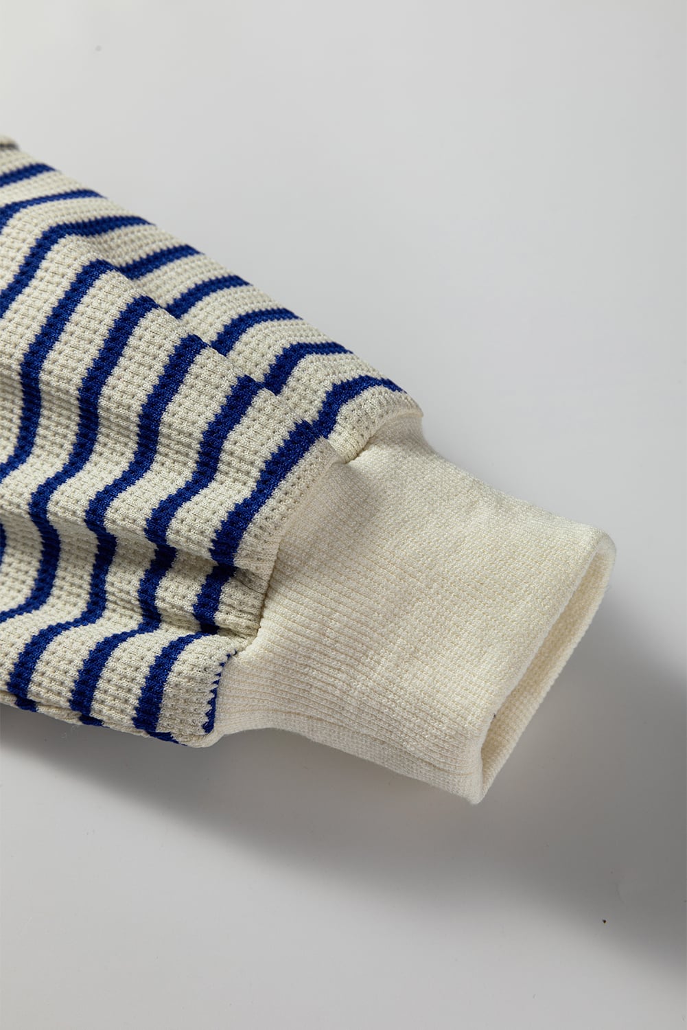 Blue Stripe Textured Elbow Patched Crew Neck Drop Shoulder Sweatshirt