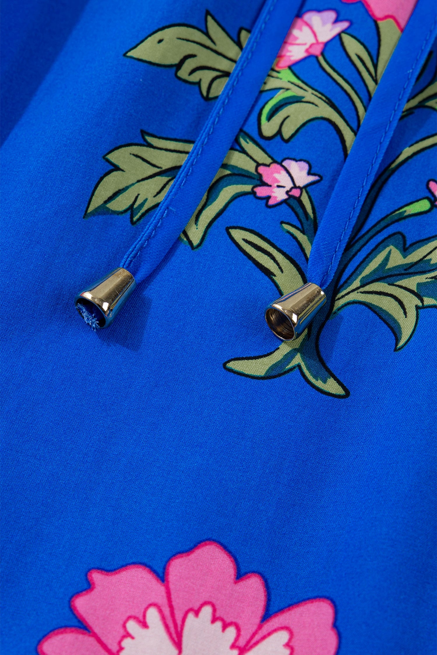 Blue V Neck Short Sleeve Loose Flower Dress