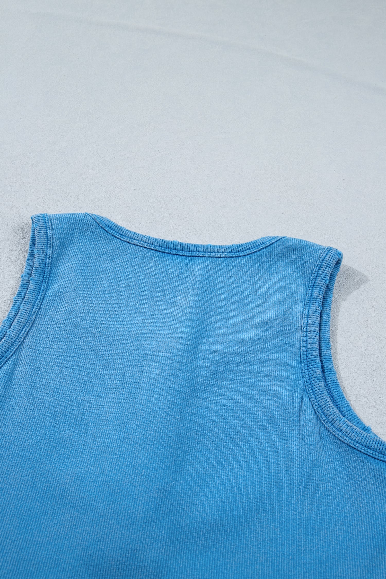 Blue Vintage Distressed Ribbed Mineral Wash Tank Top