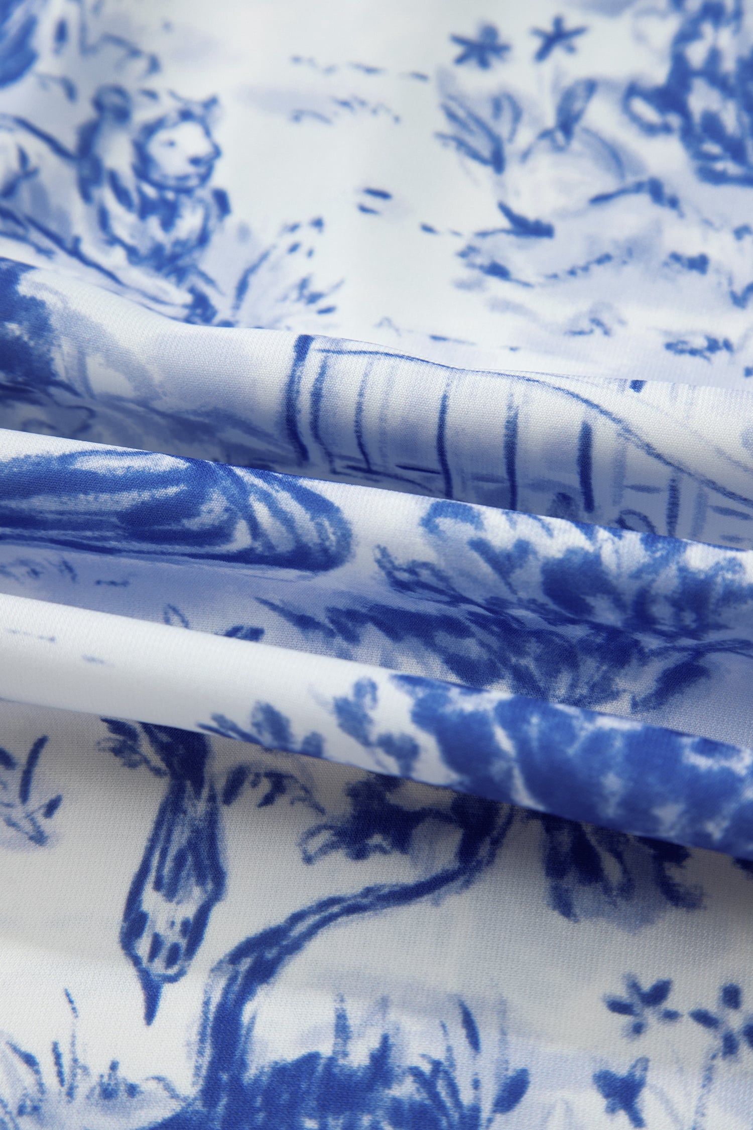 Blue Wild Animal Paradise Striped Detail V Neck Blouse