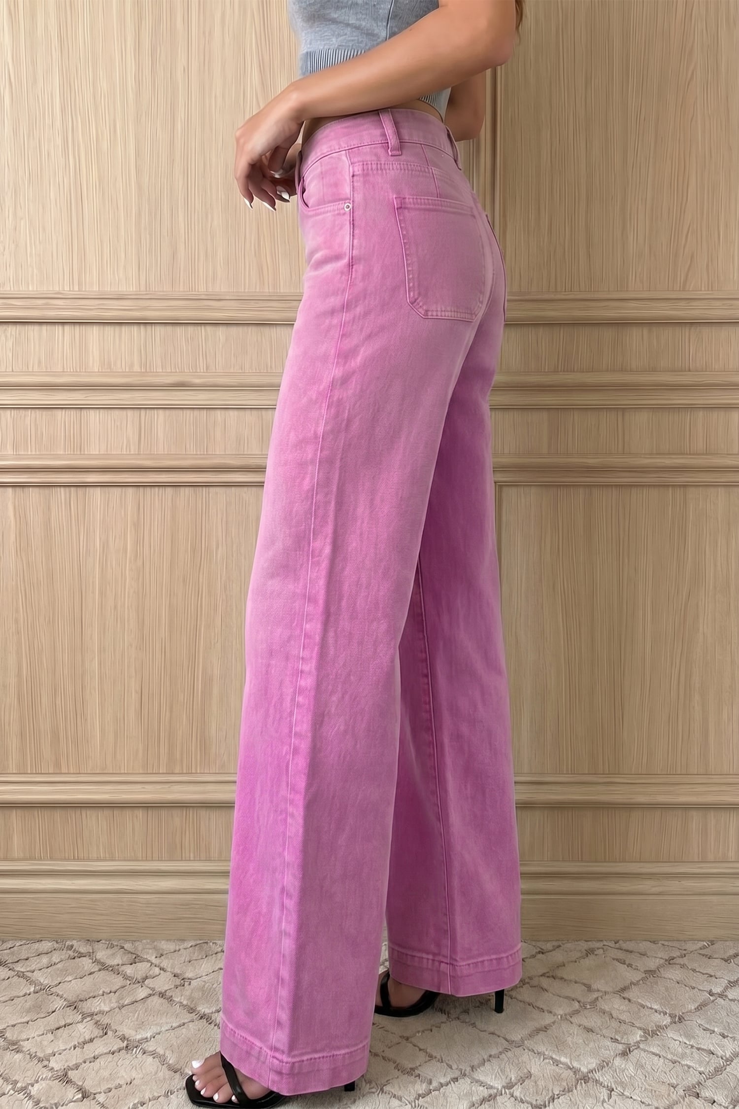 Bonbon 2-Button High Waist Wide Leg Jeans