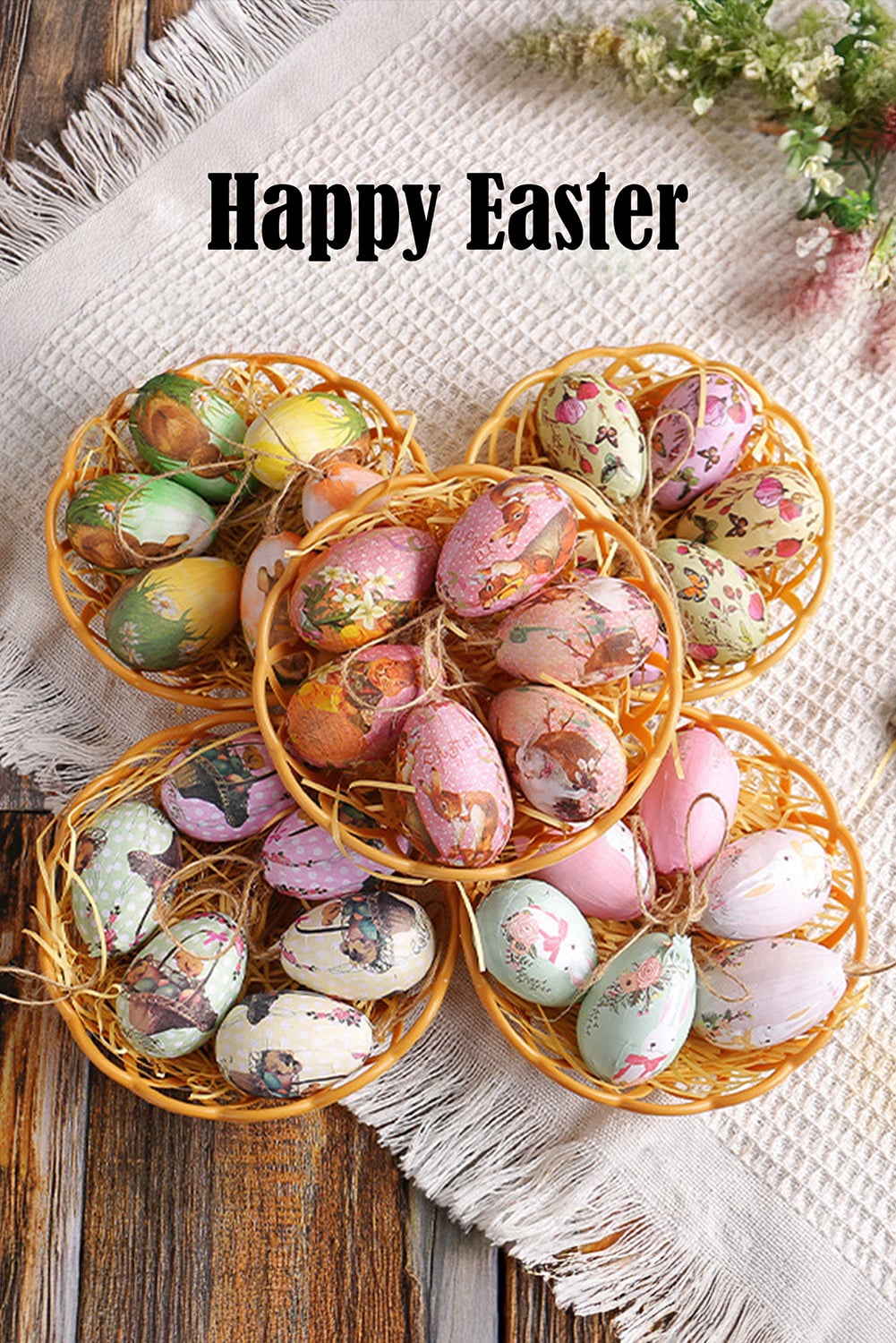 Bonbon 6pcs/set Easter Egg Hanging Home Decoration with Basket