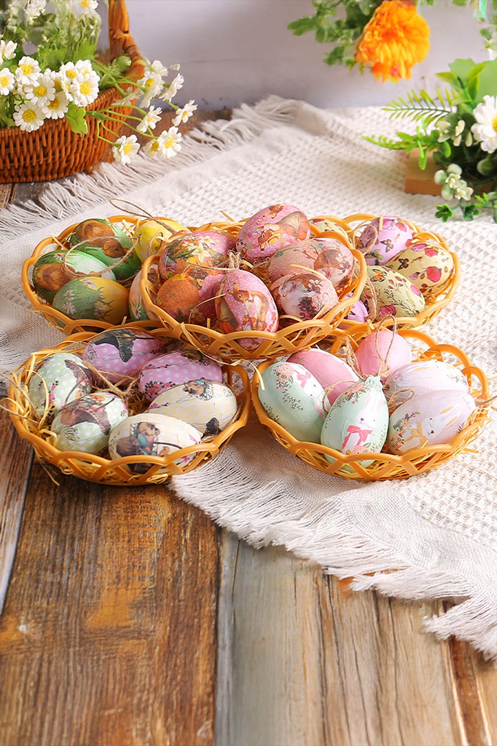 Bonbon 6pcs/set Easter Egg Hanging Home Decoration with Basket