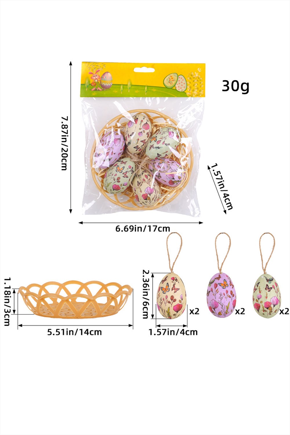 Bonbon 6pcs/set Easter Egg Hanging Home Decoration with Basket