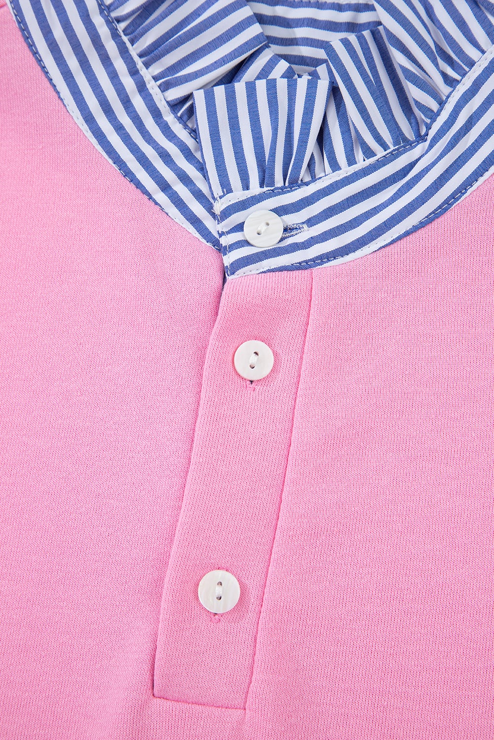 Bonbon Button Striped Collar Patchwork Puff Sleeve Sweatshirt