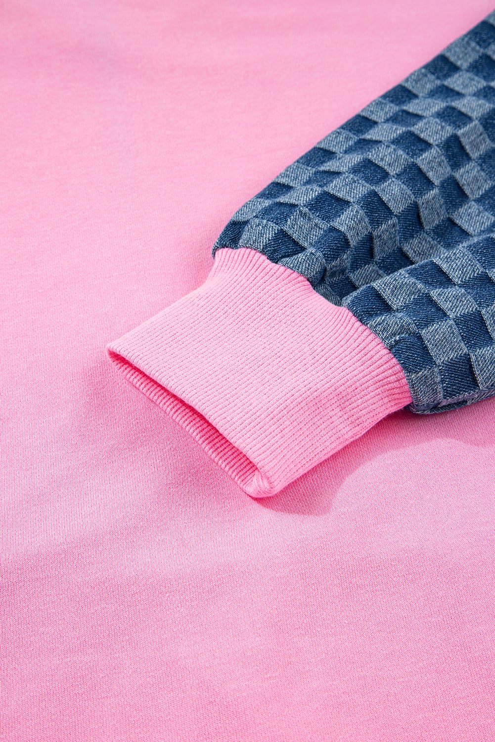 Bonbon Checkered Patchwork Kangaroo Pocket Half Zipper Hoodie