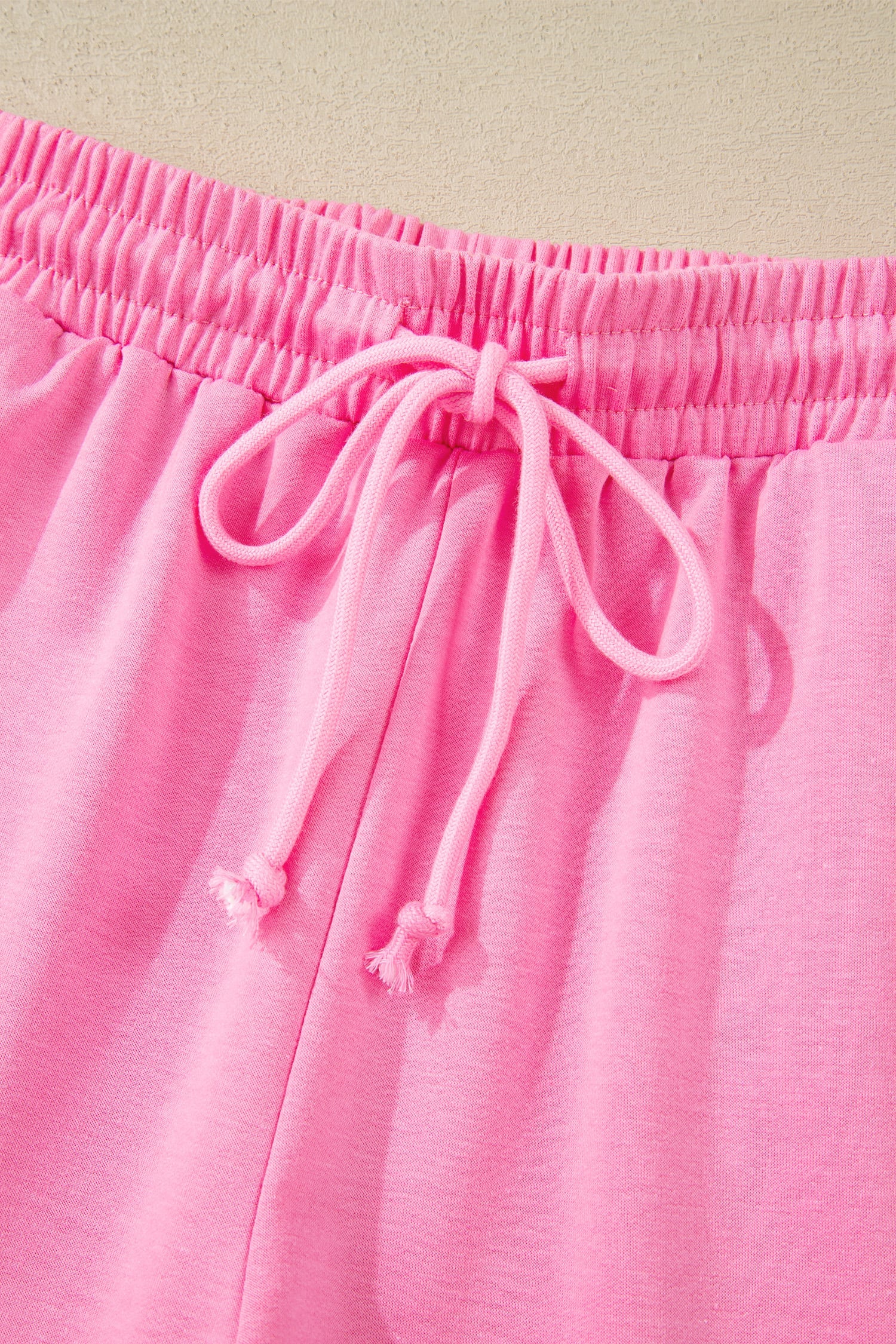 Bonbon Collared V Neck Tee Drawstring Elastic Waist Shorts 2pcs Outfit