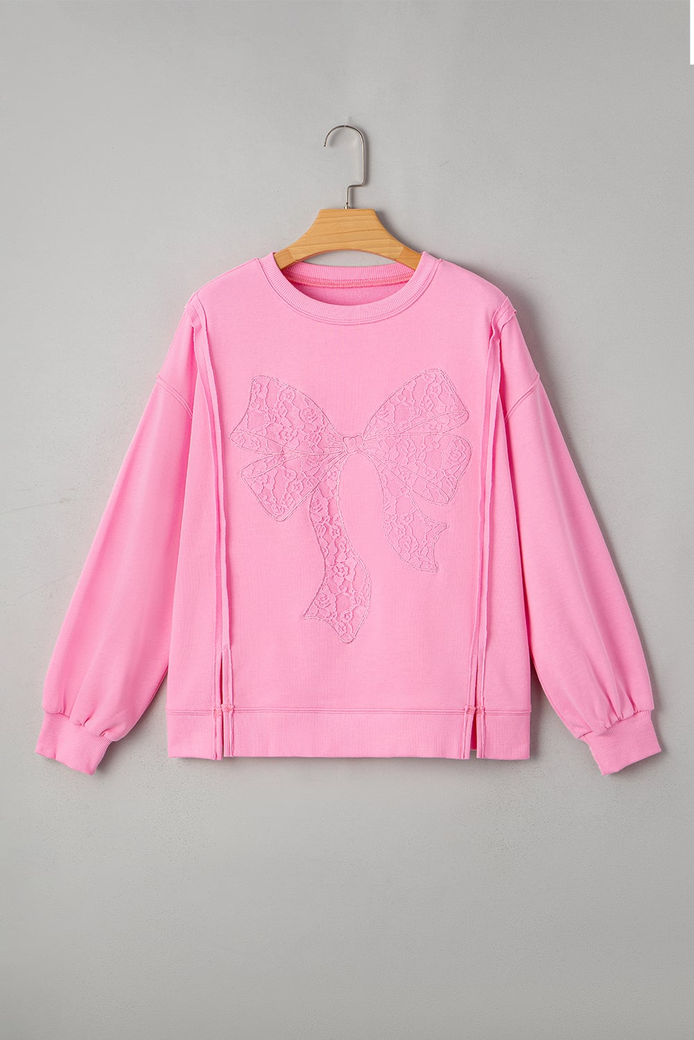 Bonbon Lace Insert Bow Embroidered Exposed Seam Sweatshirt