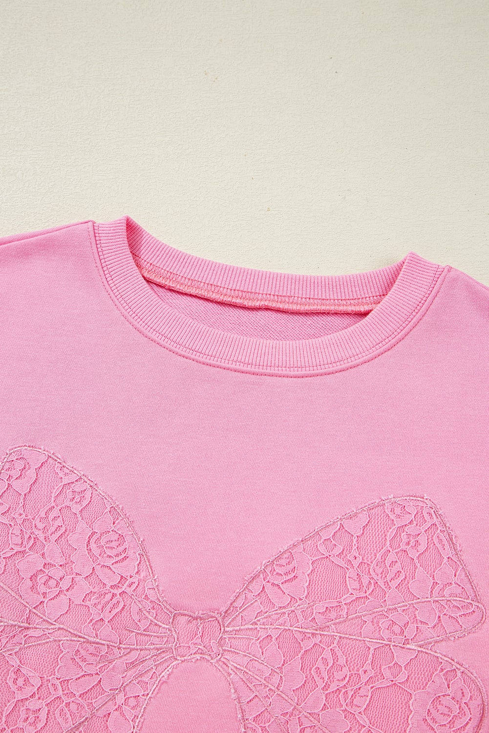 Bonbon Lace Insert Bow Embroidered Exposed Seam Sweatshirt