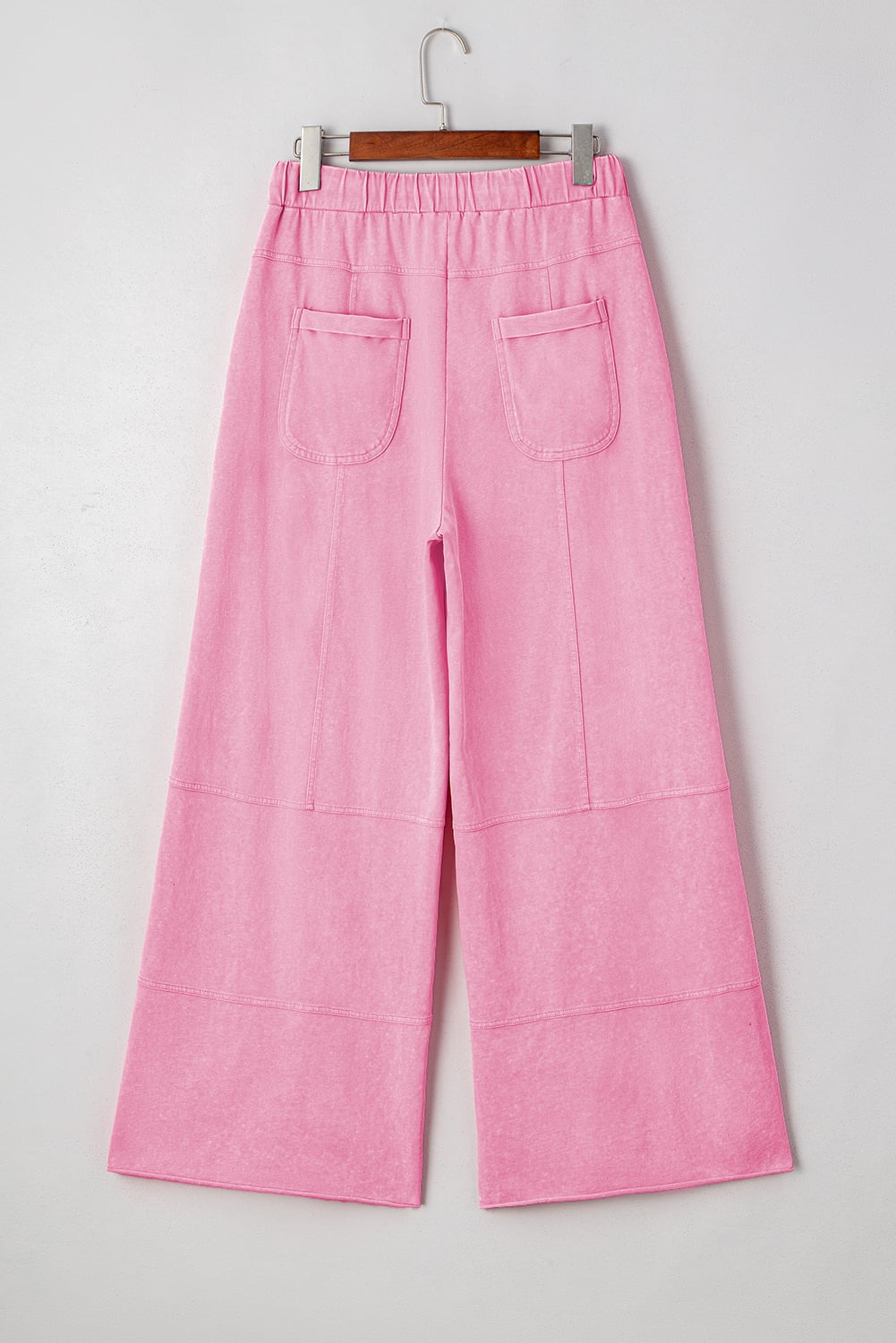 Bonbon Mineral Wash Exposed Seam Drawstring Elastic Waistband Wide Leg Cargo Pants