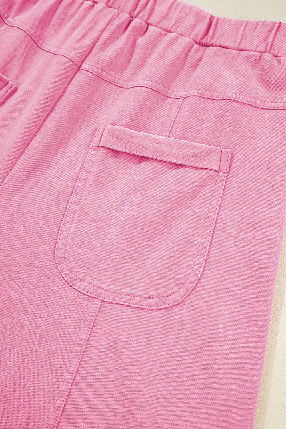 Bonbon Mineral Wash Exposed Seam Drawstring Elastic Waistband Wide Leg Cargo Pants
