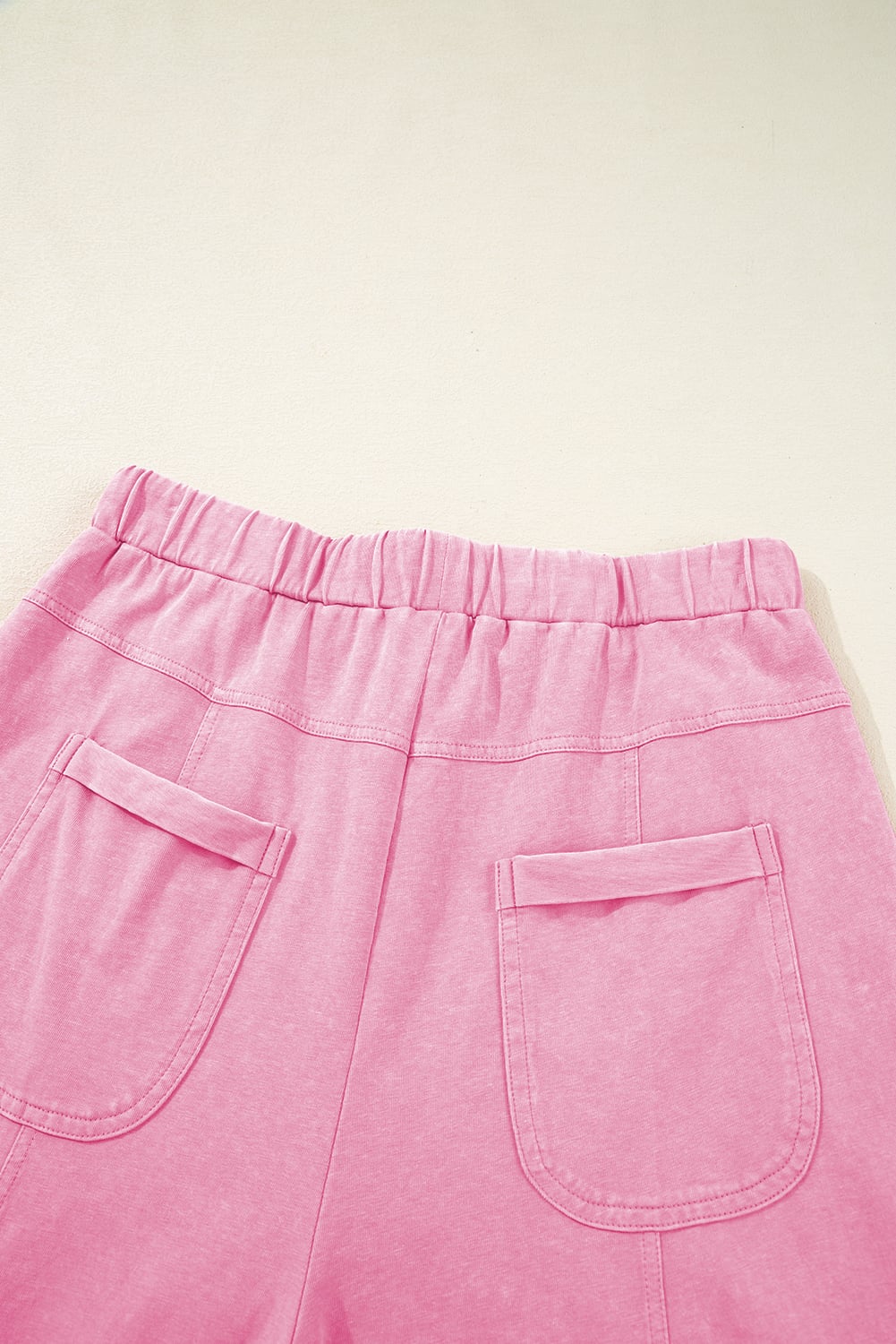 Bonbon Mineral Wash Exposed Seam Drawstring Elastic Waistband Wide Leg Cargo Pants